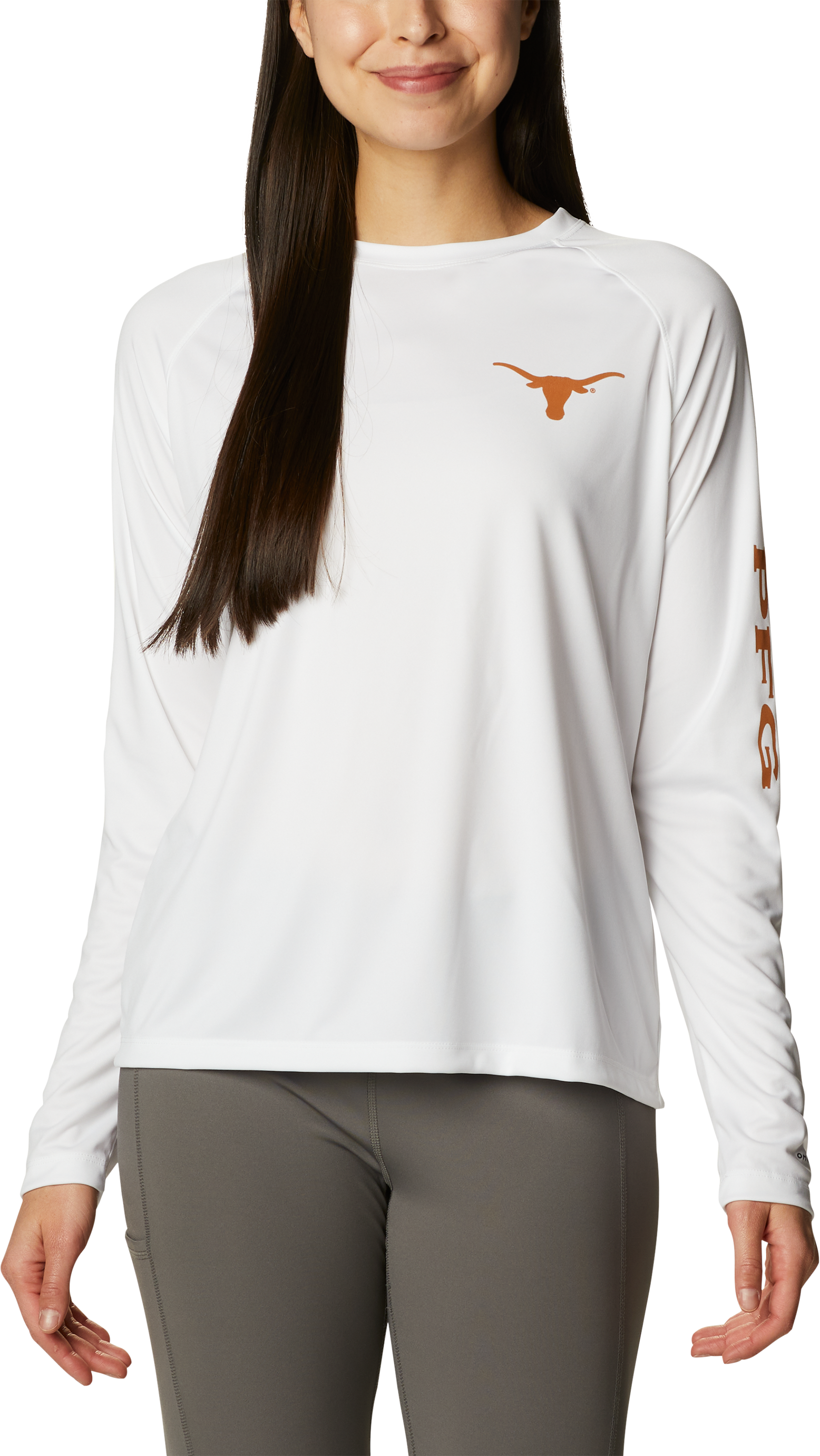 Image of Columbia PFG Tidal Tee Collegiate Long-Sleeve Shirt for Ladies - University of Texas/White - XL