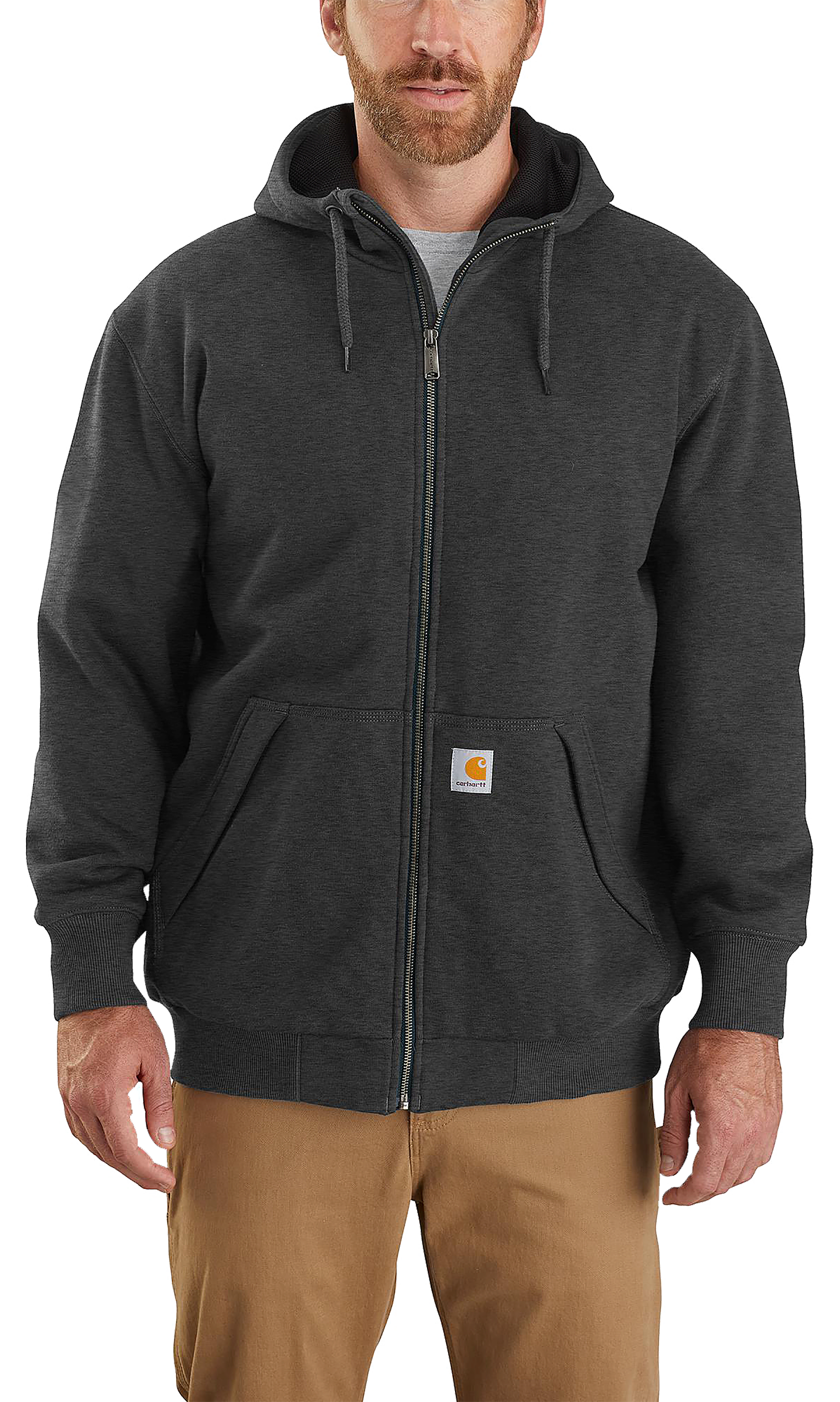 Image of Carhartt Rain Defender Loose-Fit Midweight Thermal-Lined Long-Sleeve Sweatshirt for Men - Carbon Heather - S