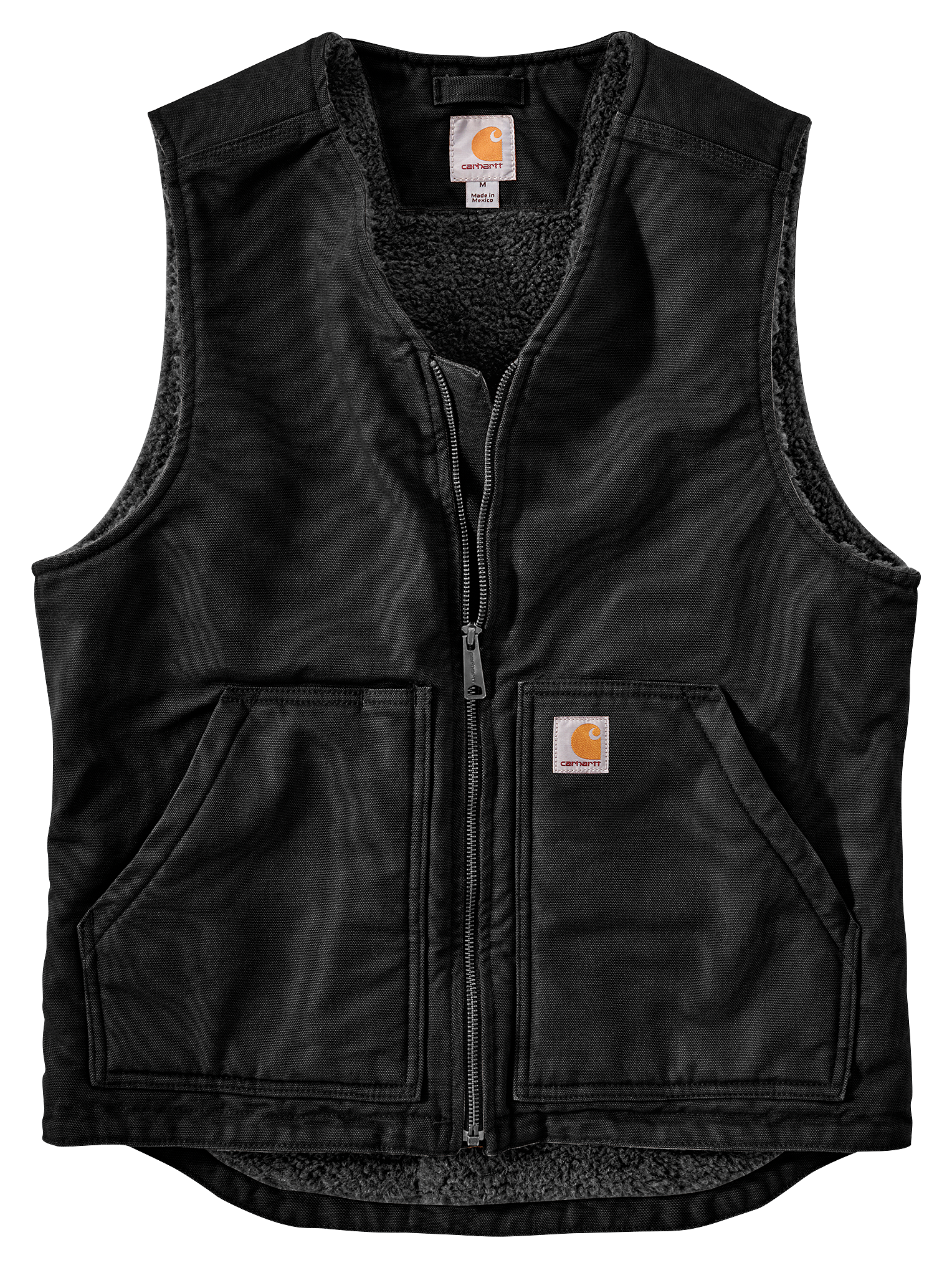 Image of Carhartt Washed Duck Sherpa-Lined Vest for Men - Black - 2XLT
