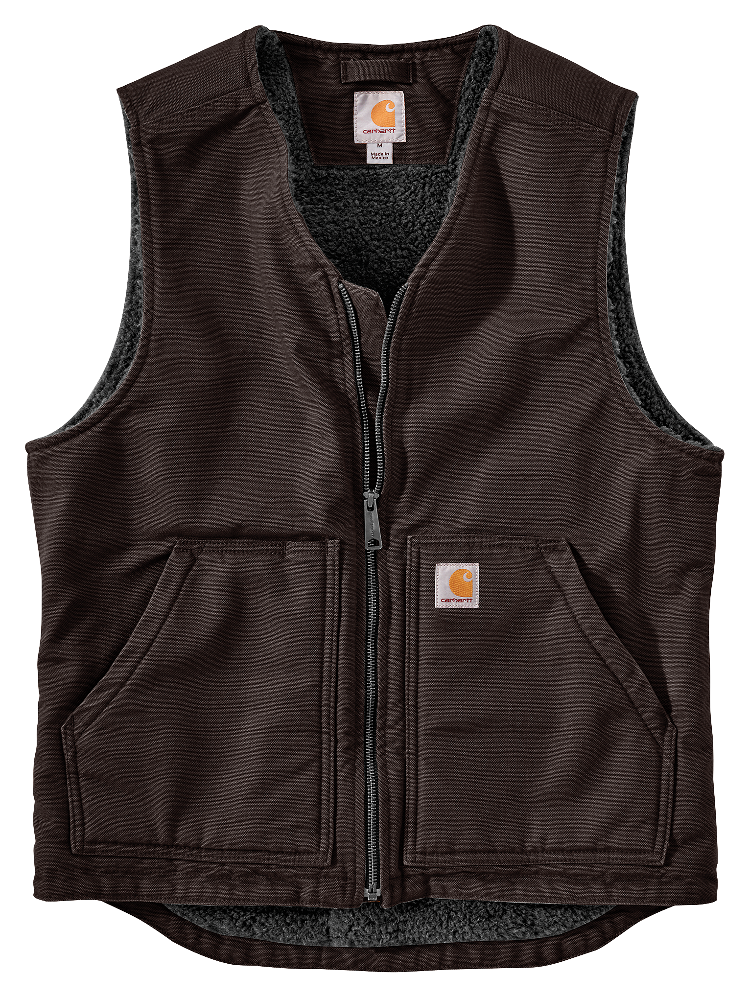 Carhartt Washed Duck Sherpa-Lined Vest for Men - Dark Brown - XLT