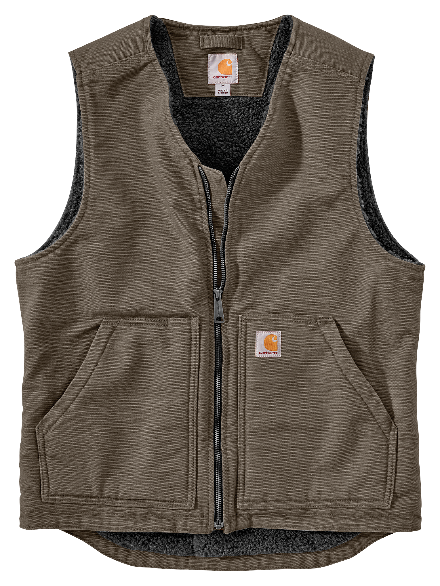 Image of Carhartt Washed Duck Sherpa-Lined Vest for Men - Driftwood - S