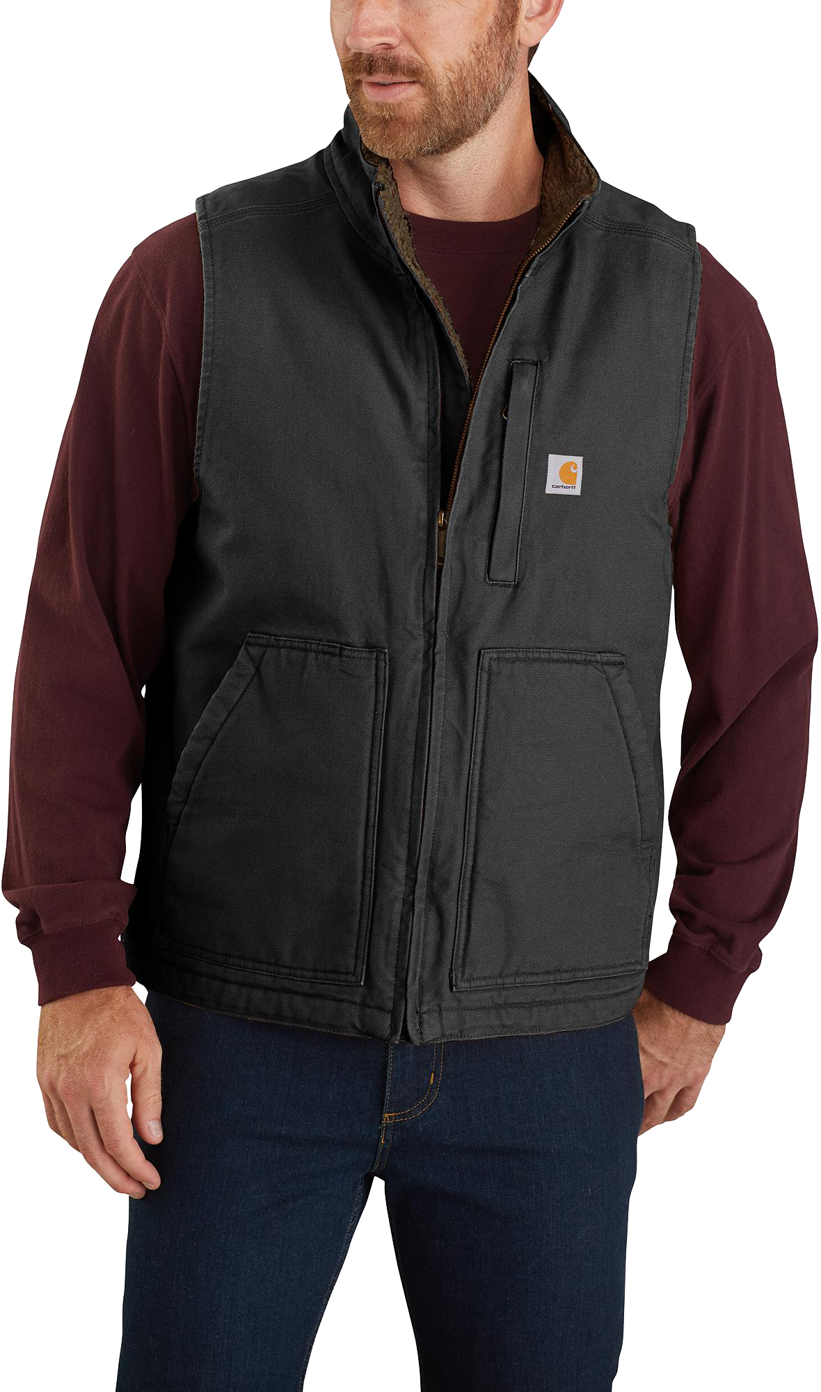 Carhartt Men's Tall XL Dark Brown Washed Duck Sherpa Lined Mock Neck Vest