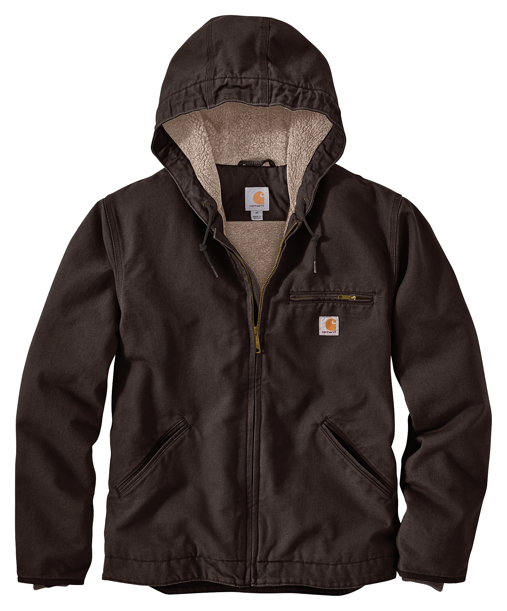 Image of Carhartt Washed Duck Sherpa-Lined Jacket for Men - Dark Brown - M
