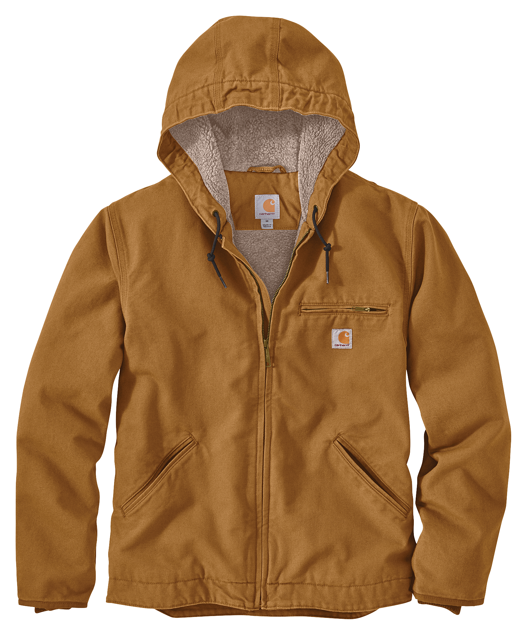 Image of Carhartt Washed Duck Sherpa-Lined Jacket for Men - Carhartt Brown - XLT