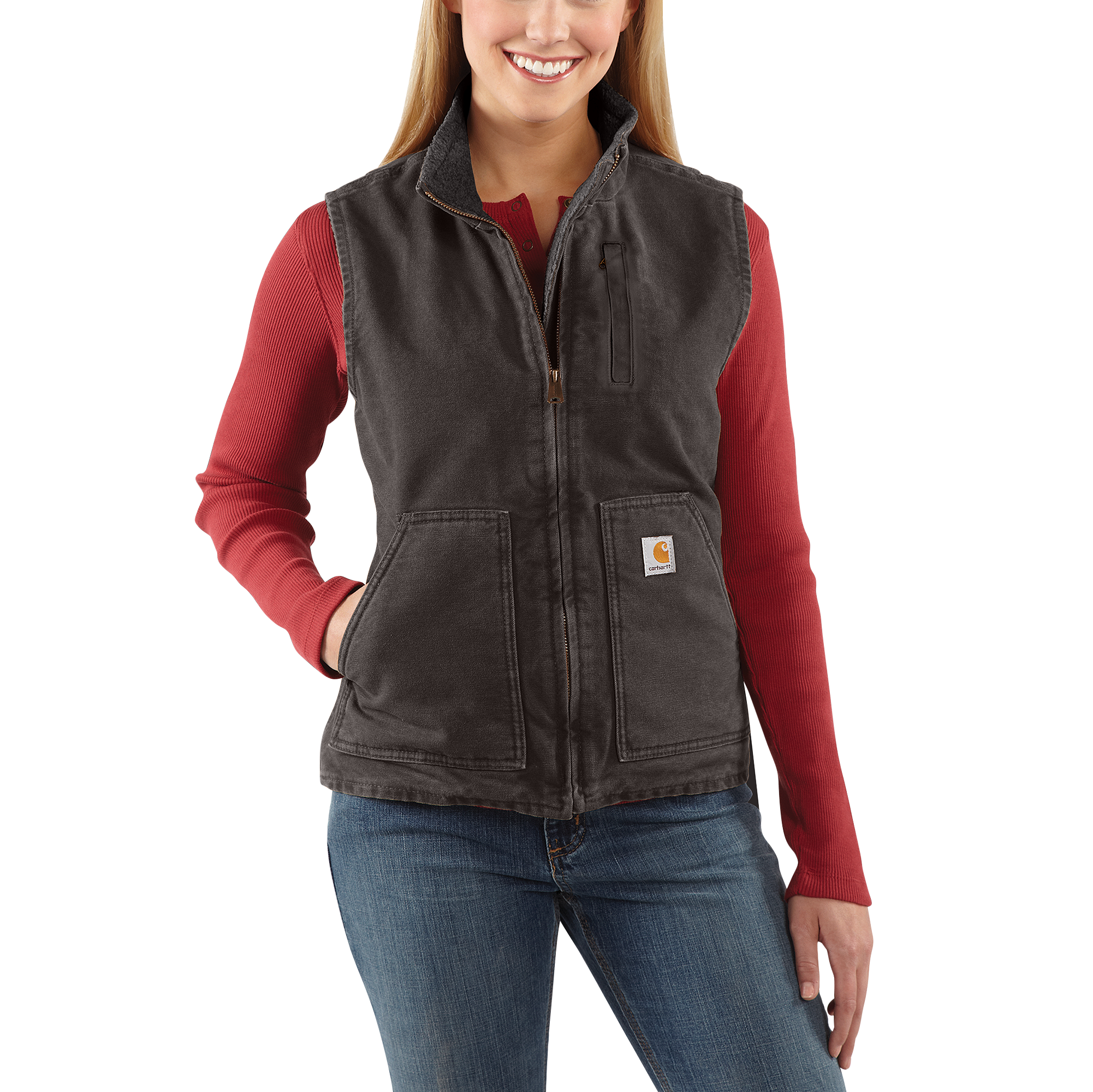 Carhartt Washed Duck Sherpa-Lined Mock-Neck Relaxed-Fit Vest for