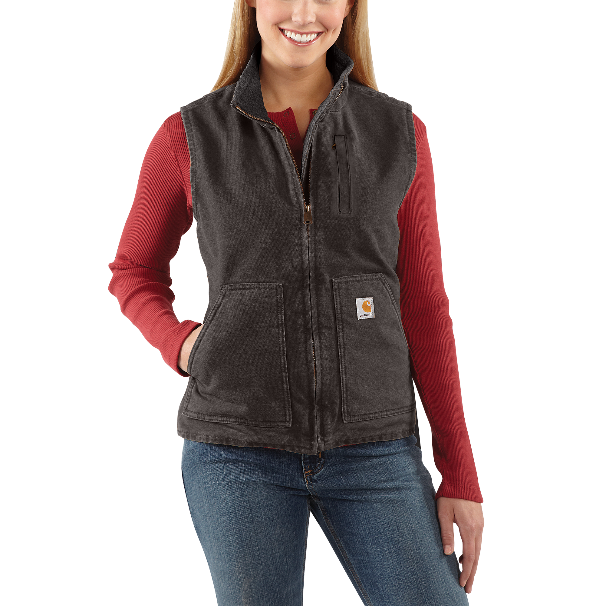 Carhartt Washed Duck Sherpa-Lined Mock-Neck Relaxed-Fit Vest for Ladies