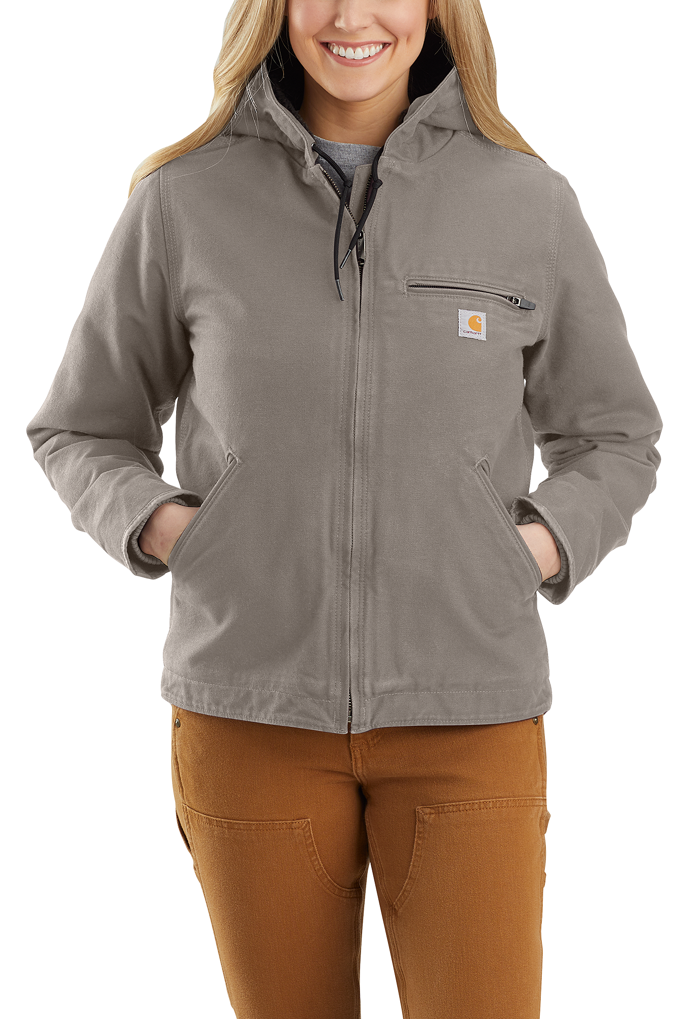 Image of Carhartt Loose-Fit Washed Duck Sherpa-Lined Jacket for Ladies - Taupe Gray - S