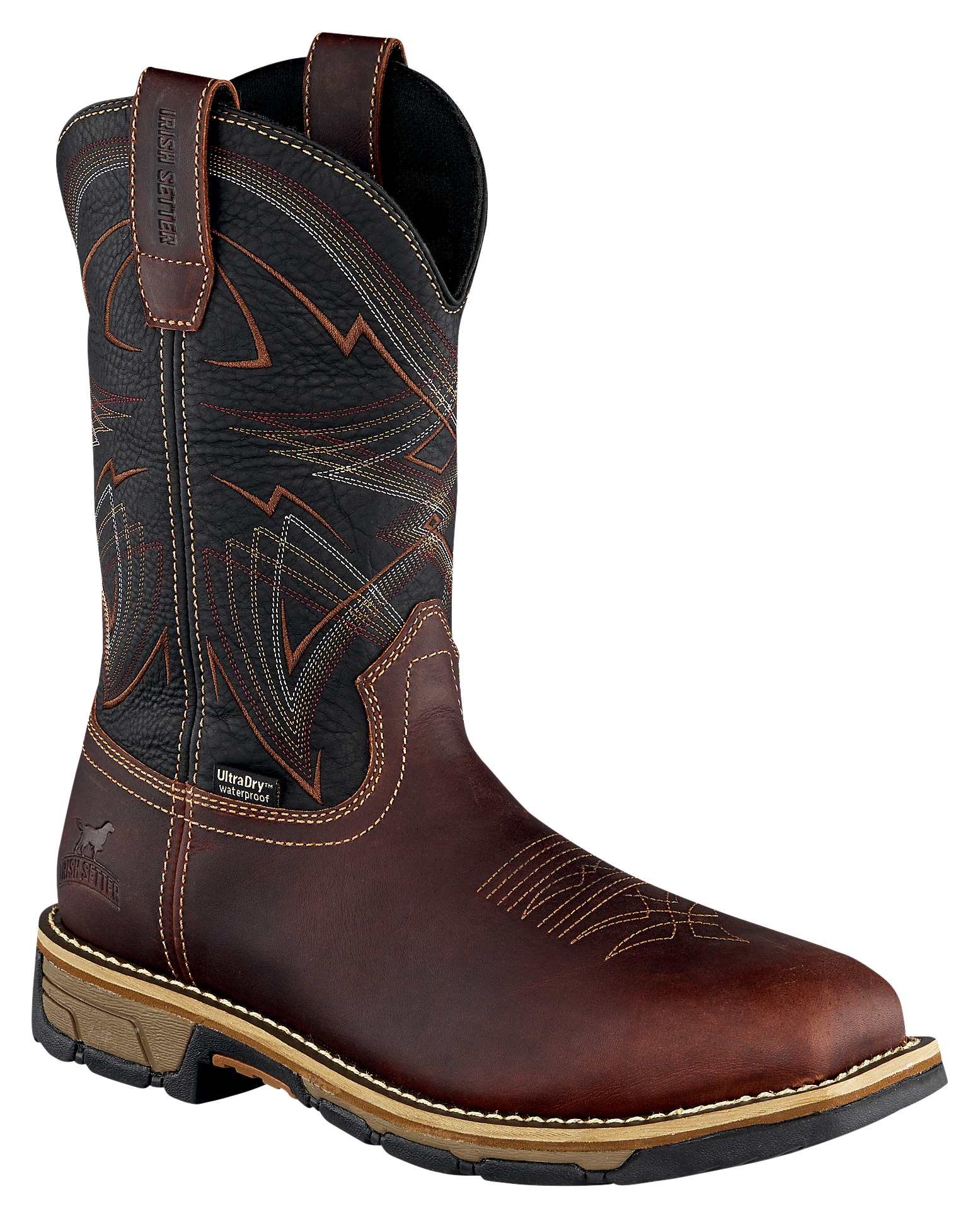 Image of Irish Setter Marshall Waterproof Square Steel Toe Western Work Boots for Men - Brown/Black - 11.5W