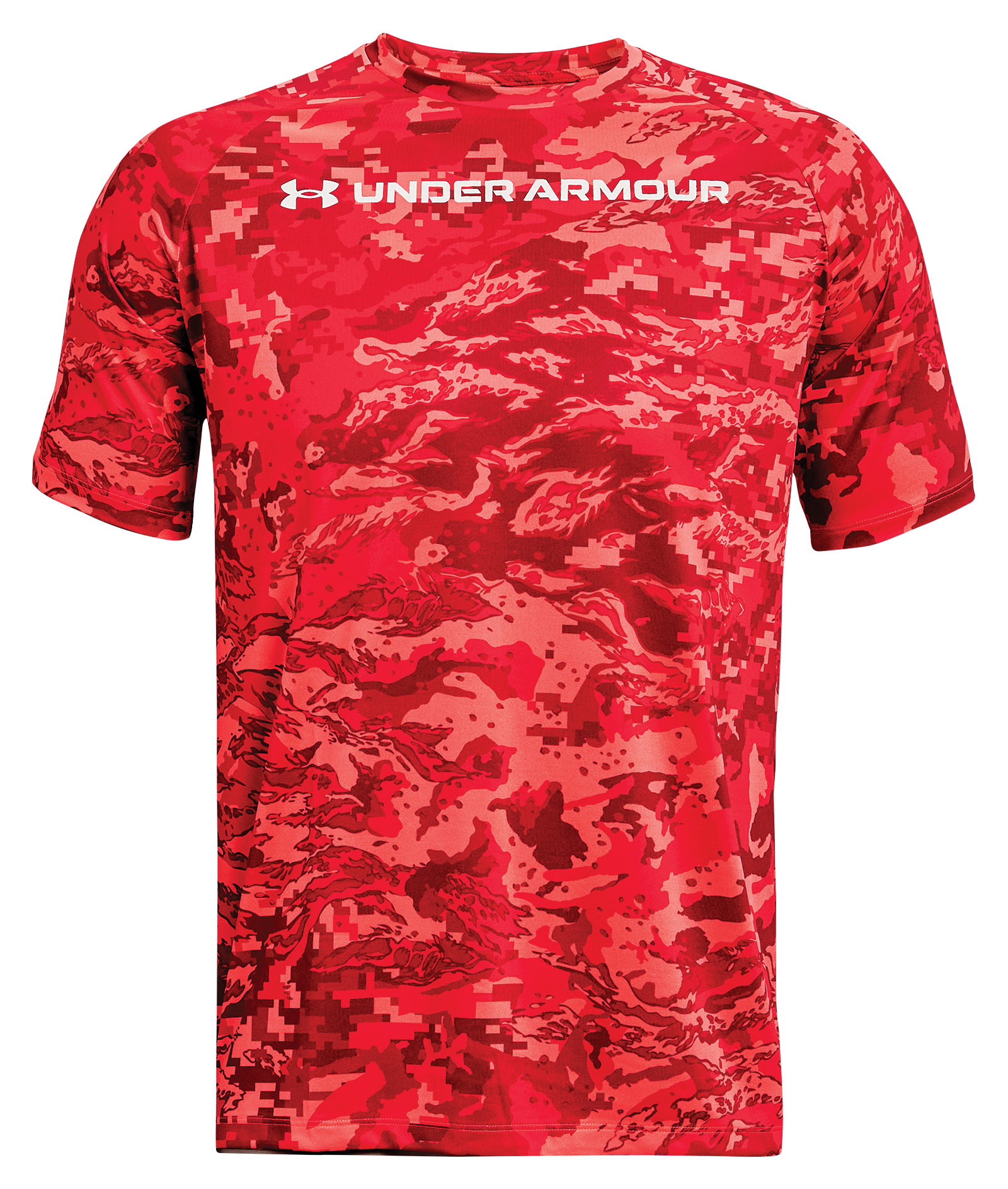 Image of Under Armour UA Tech ABC Camo Short-Sleeve T-Shirt for Men - Venom Red/White - L