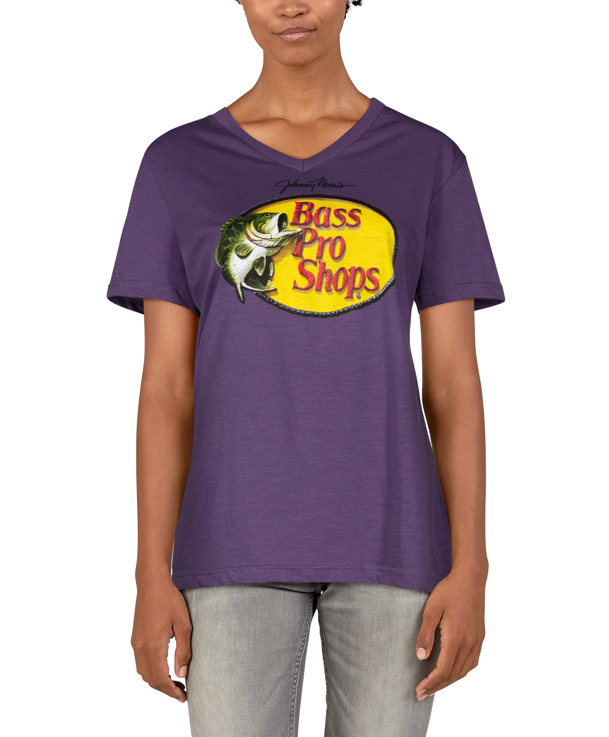 Bass Pro Shops Woodcut Logo V-Neck Short-Sleeve T-Shirt for Ladies - Purple - M