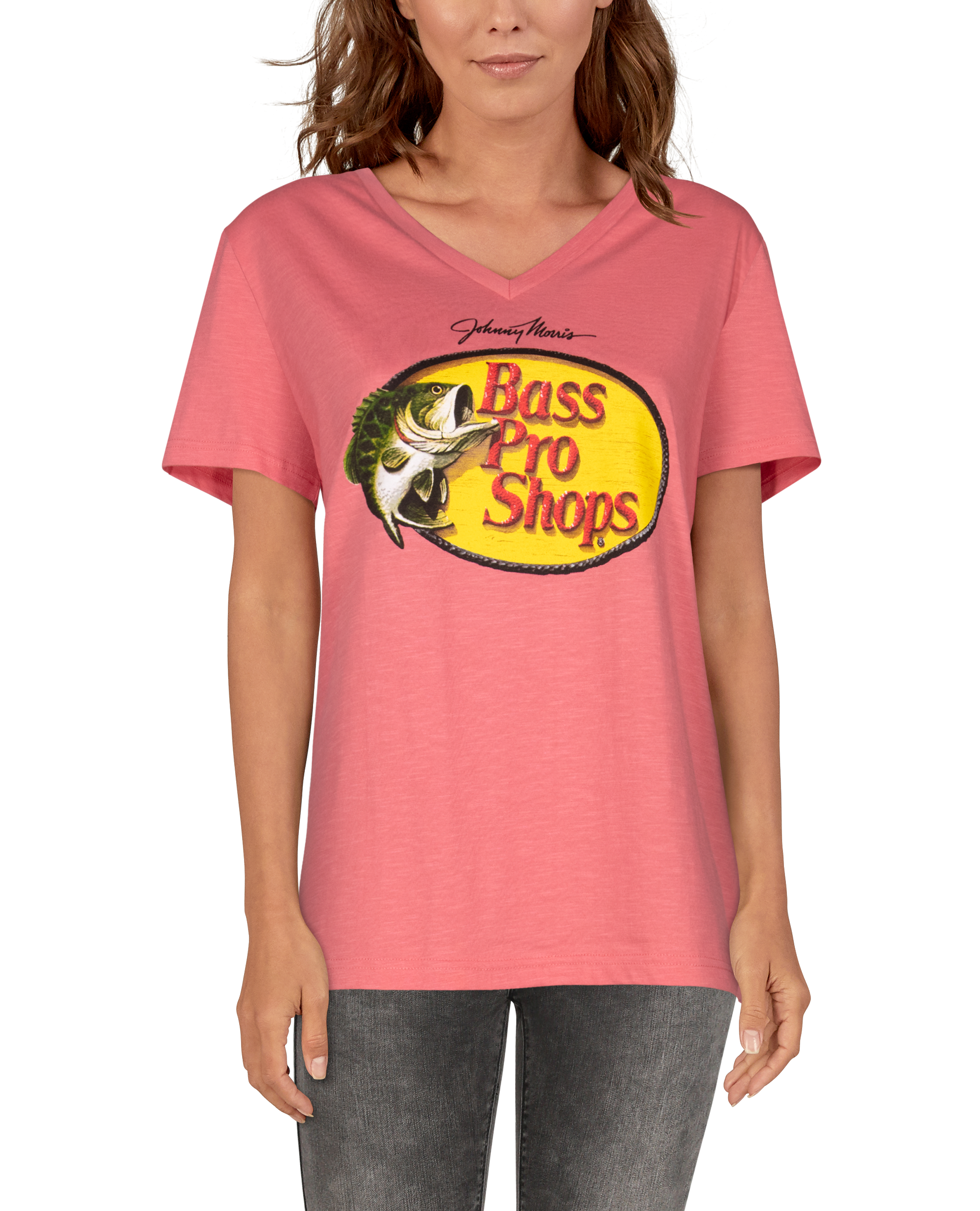 Bass Pro Shops Woodcut Logo V-Neck Short-Sleeve T-Shirt for Ladies - Pink - S
