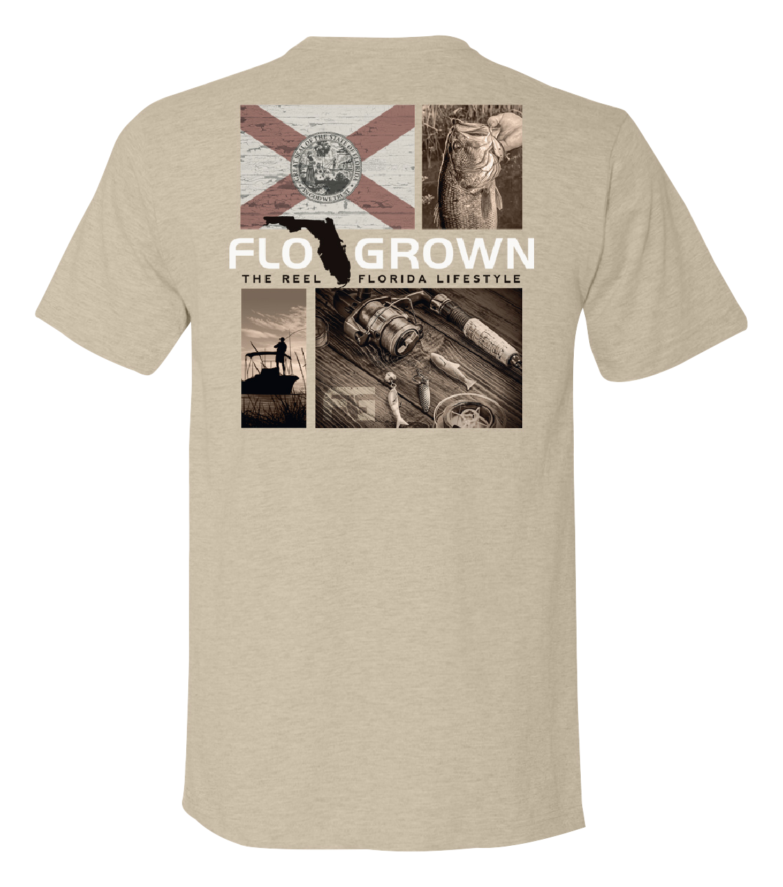 FloGrown Multiplane Bass Fishing Short-Sleeve T-Shirt for Men - Sand - M