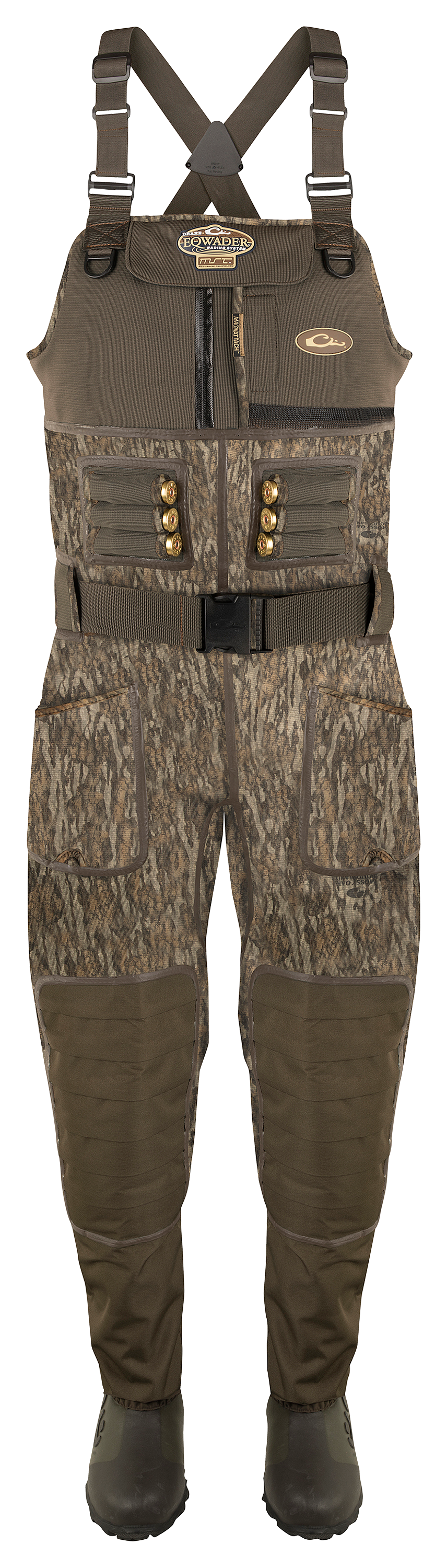 Image of Drake Waterfowl Buckshot Eqwader Wader System 1600 Neoprene Hunting Waders for Men - Mossy Oak Bottomland