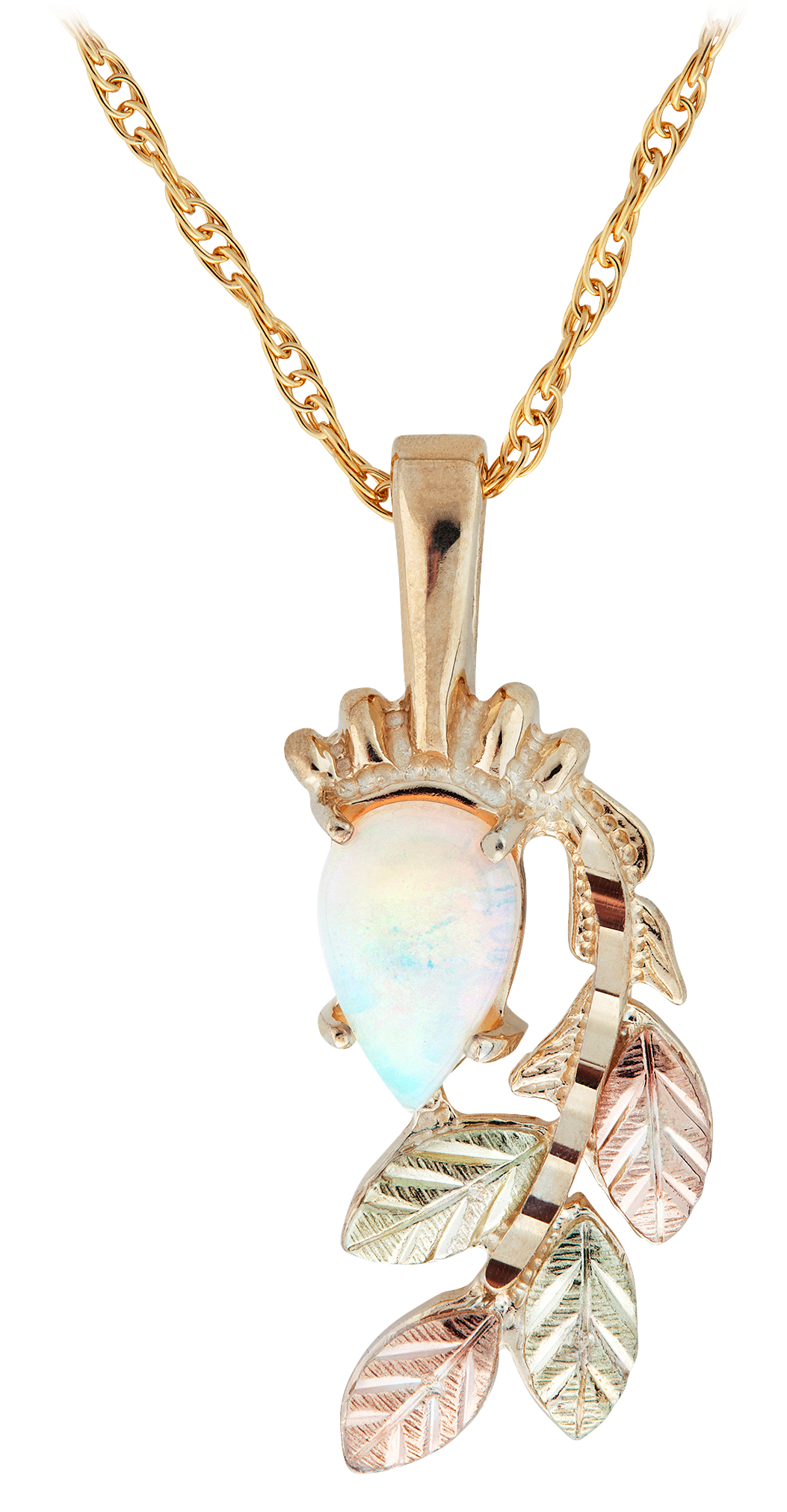 Image of Black Hills Gold Tear-Drop Opal Pendant Necklace