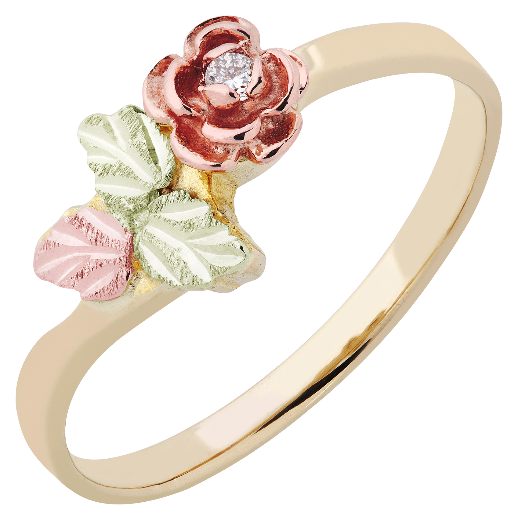 Image of Landstrom's Black Hills Gold Rose Ring with Diamond for Ladies - 6