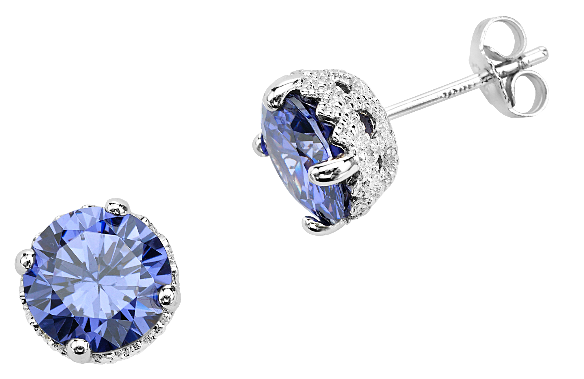 TR Jewelry Concepts Silver Elegance 8mm Round Tanzanite Cubic Zirconia Sterling Silver Post Earrings