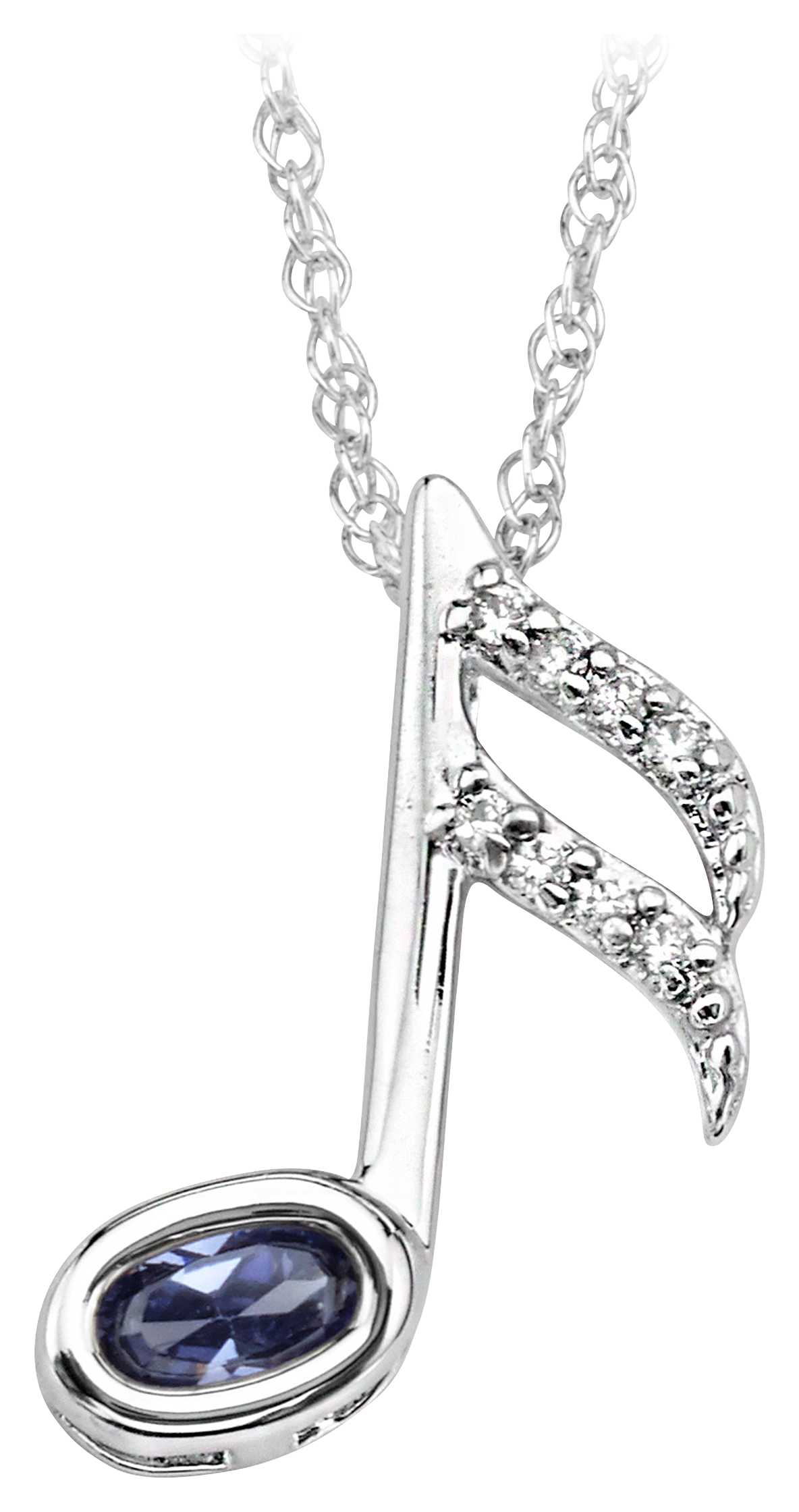 TR Jewelry Concepts Silver Elegance Tanzanite Cubic Zirconia Stone Music Note Sterling Silver Necklace