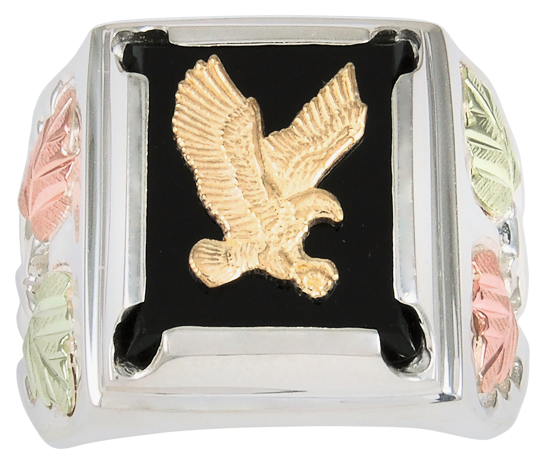 Black Hills Gold Eagle Onyx Gold on Sterling Silver Ring for Men - 10