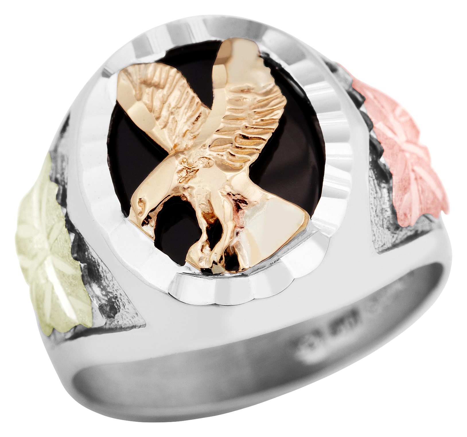 Landstrom's Black Hills Gold on Sterling Silver Landing Eagle Onyx Ring for Men - 10