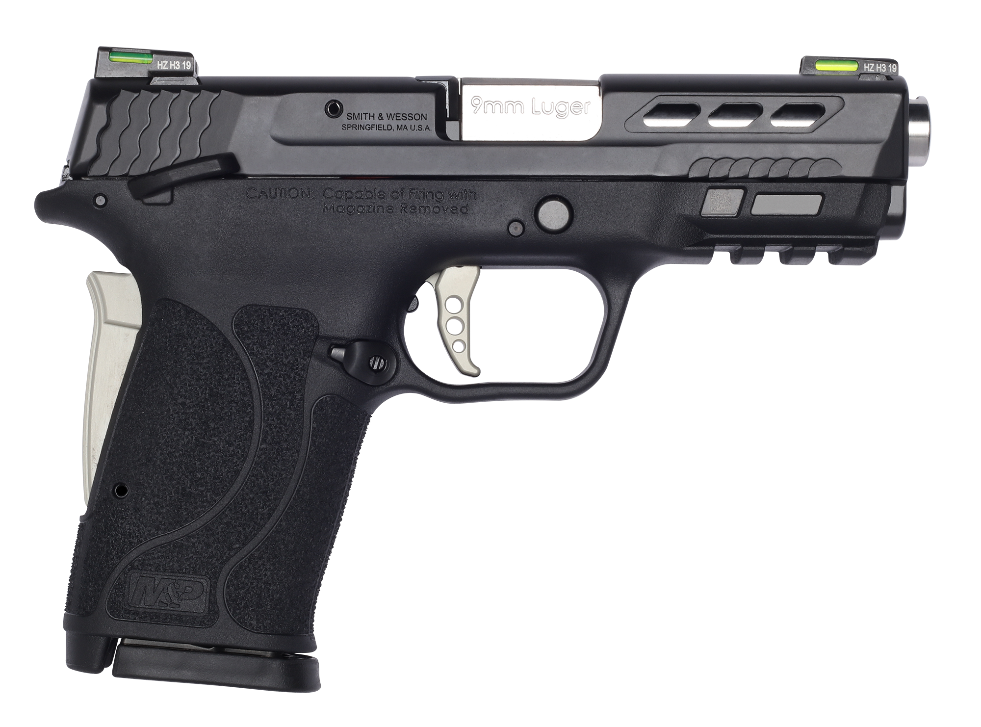 Image of Smith & Wesson M&P Shield EZ Ported-Barrel Semi-Auto Pistol with Manual Thumb Safety - 9mm - Silver