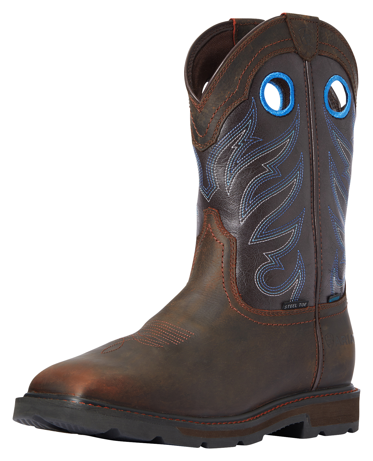 Image of Ariat Groundwork Wide Square-Toe H2O Steel-Toe Western Work Boots for Men - Dark Brown - 10M