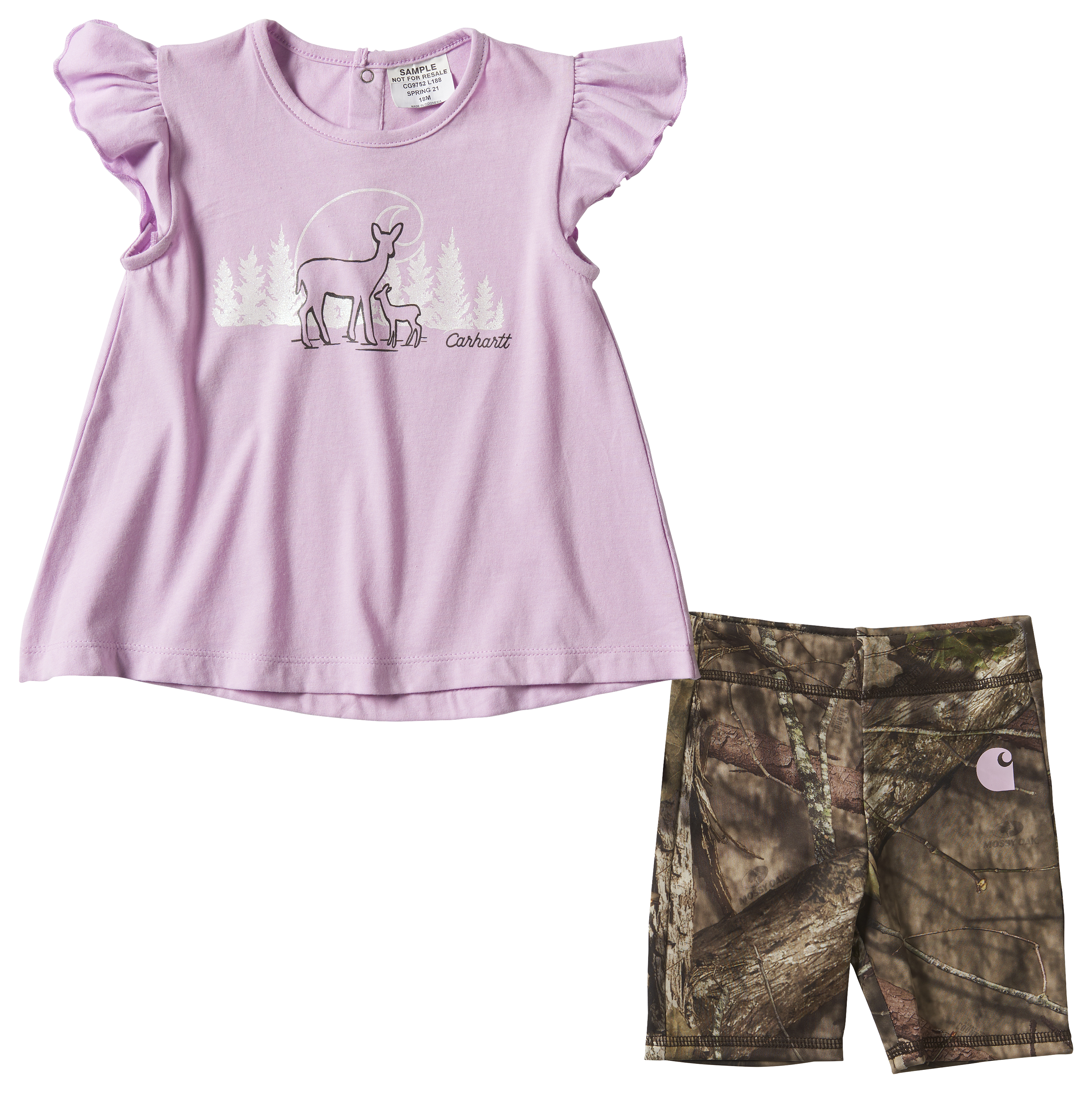 Carhartt Deer Family Short-Sleeve T-Shirt and Bike Shorts Set for Babies or Toddler Girls
