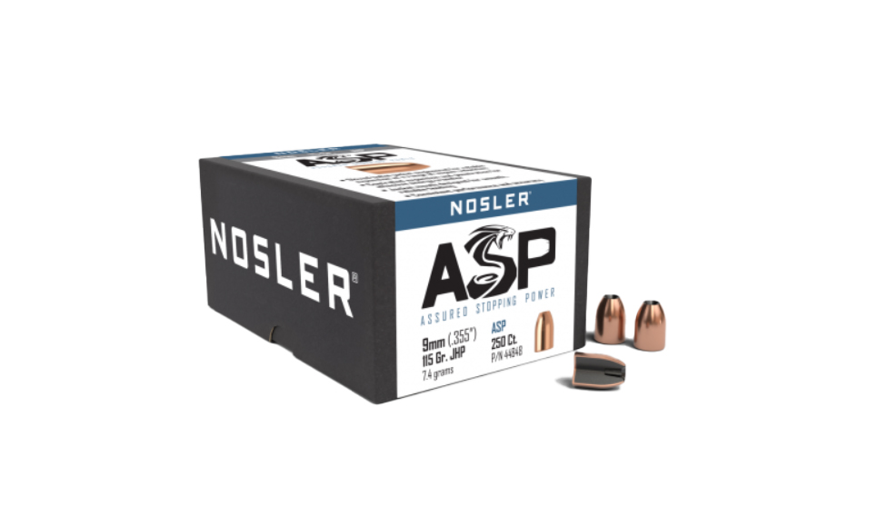 Nosler Jacketed ASP Handgun Bullets - 9mm - 115 Grain - 250 rounds