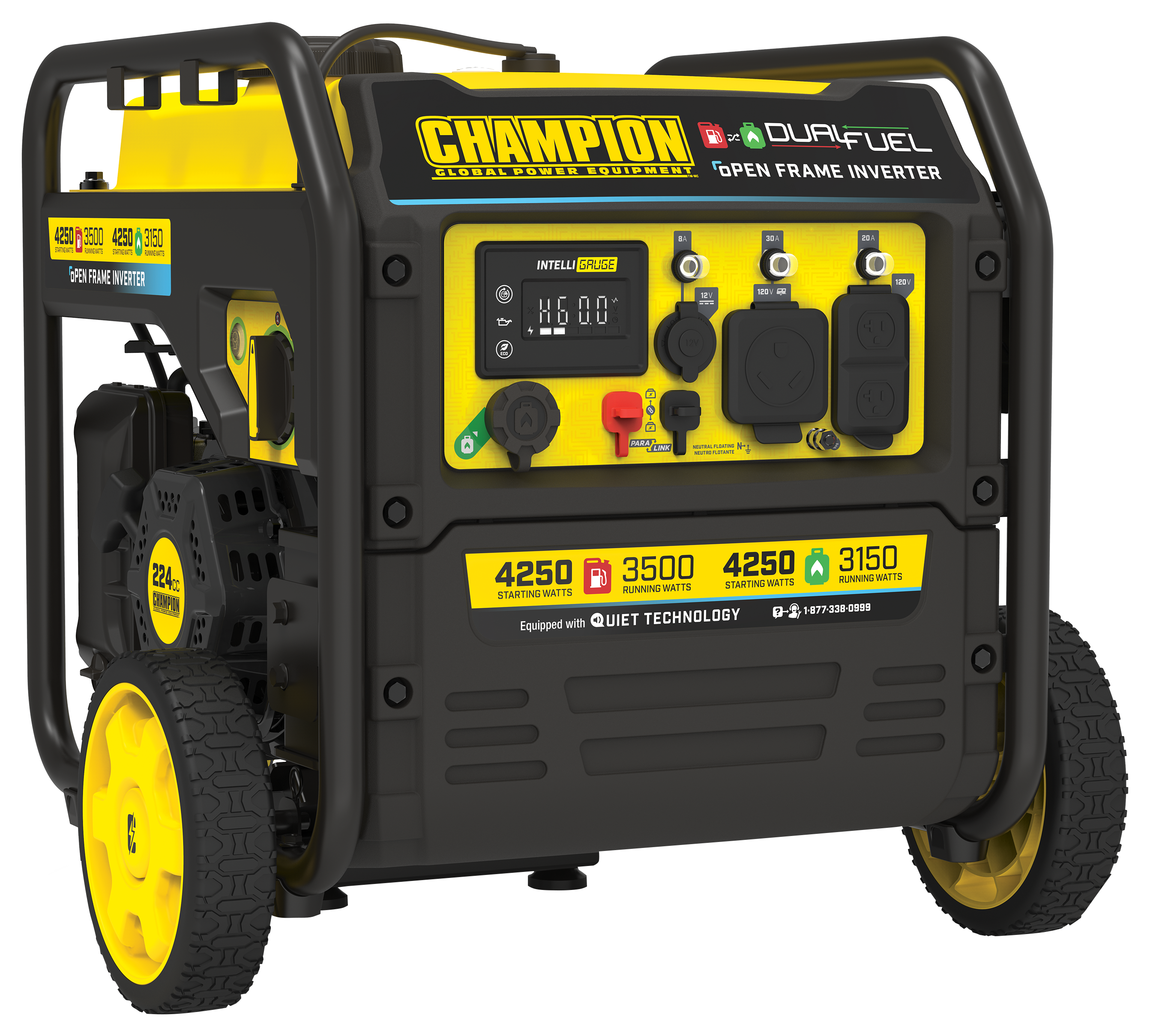 CHAMPION 4250-Watt Dual Fuel RV Ready Open Frame Inverter Generator with Electric Start and Quiet Technology