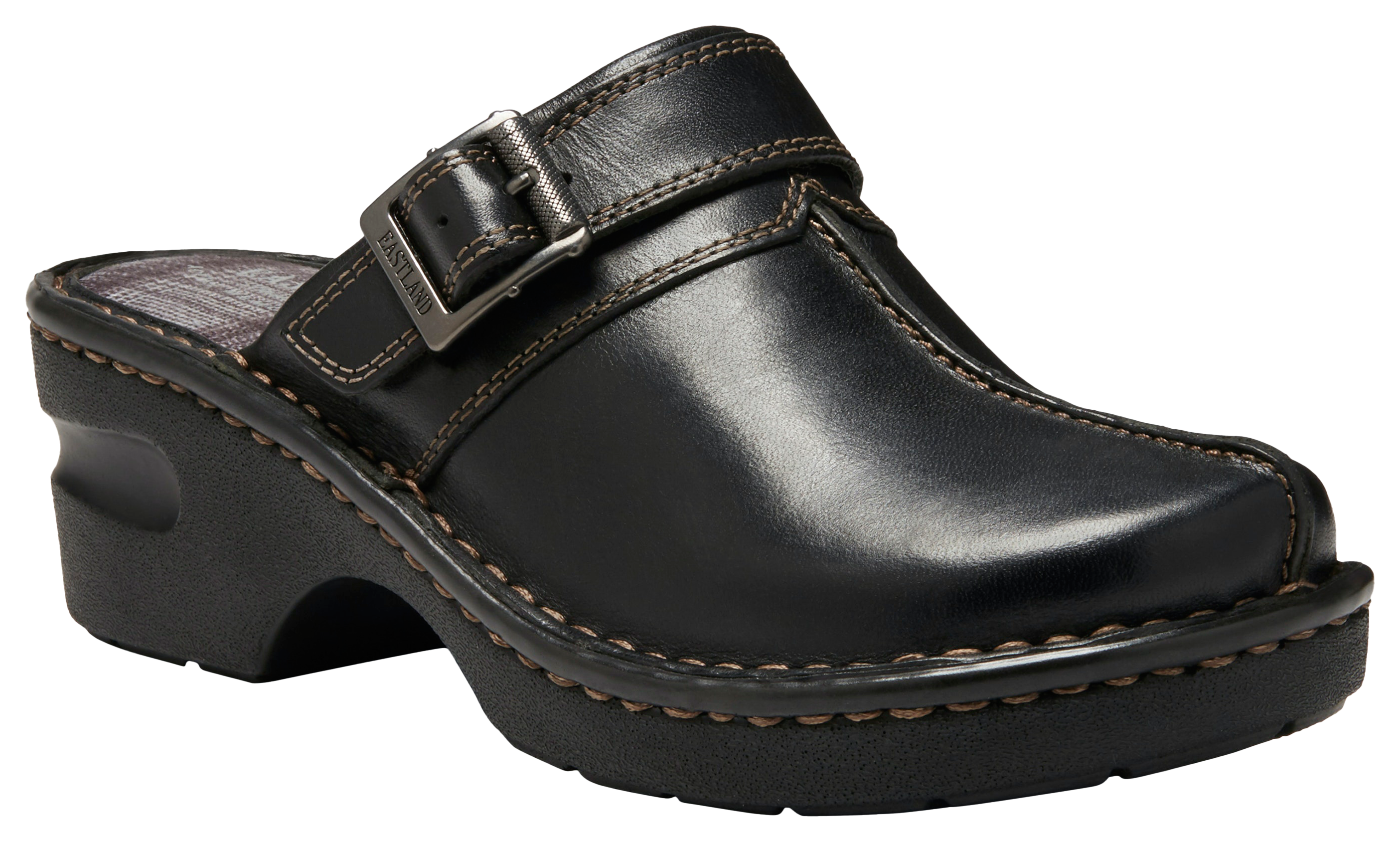 Eastland Mae Strap and Buckle Clogs for Ladies - Black - 8W