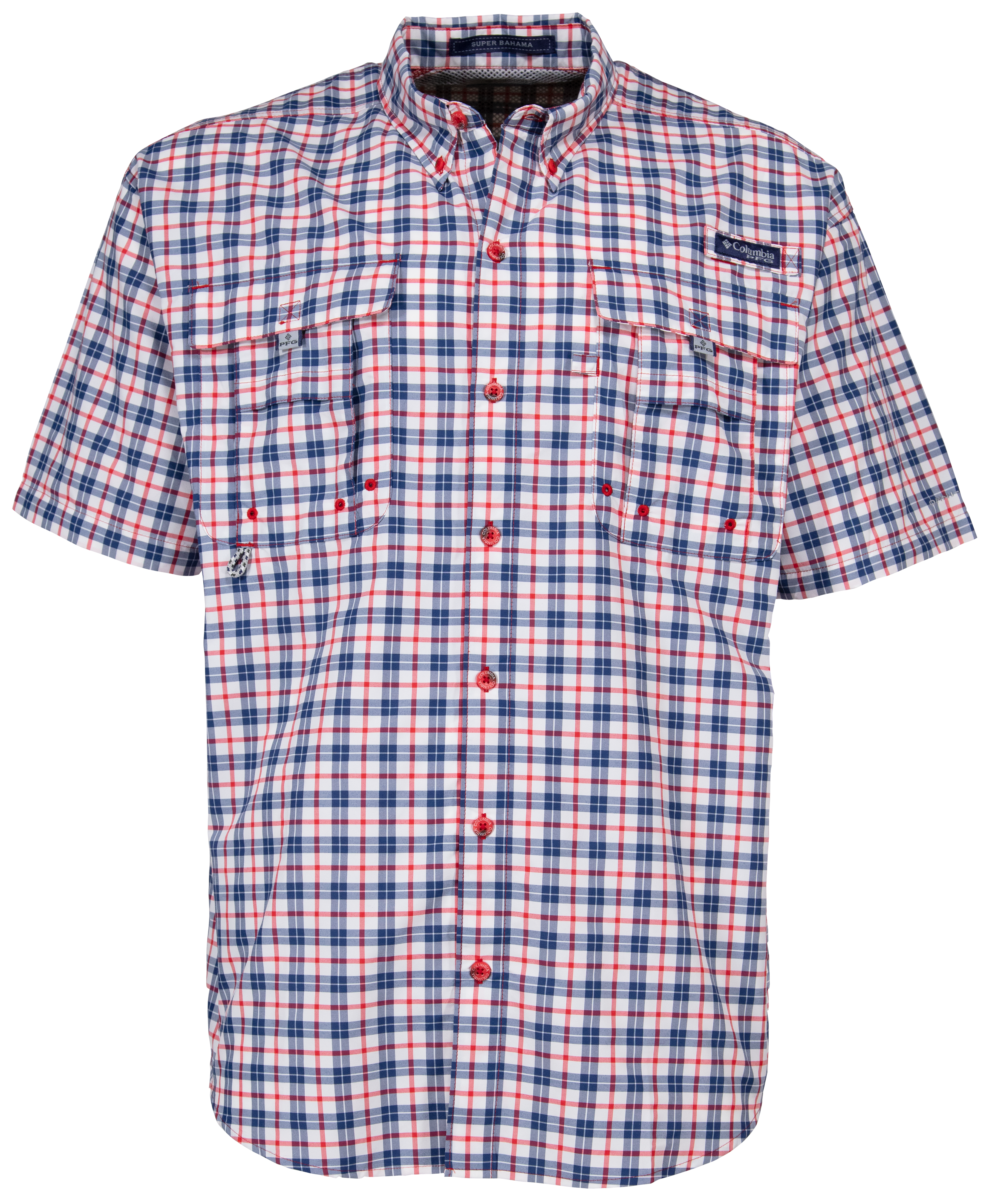 Columbia PFG Super Bahama Short-Sleeve Shirt for Men - Red Spark Multi Plai