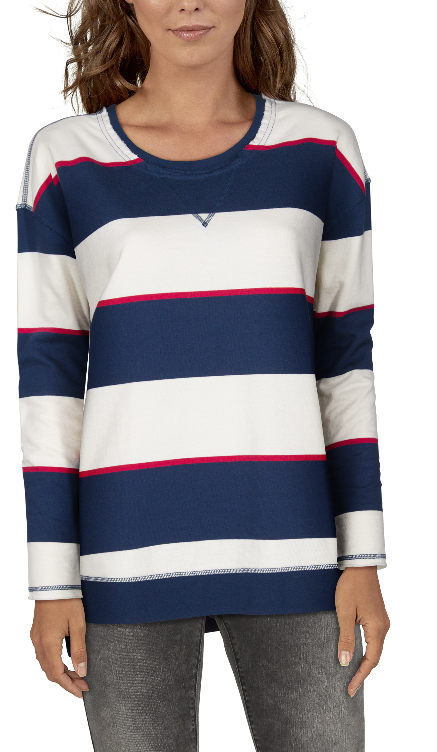 Natural Reflections Striped Long-Sleeve Sweatshirt for Ladies - Insignia Blue - 2X product image