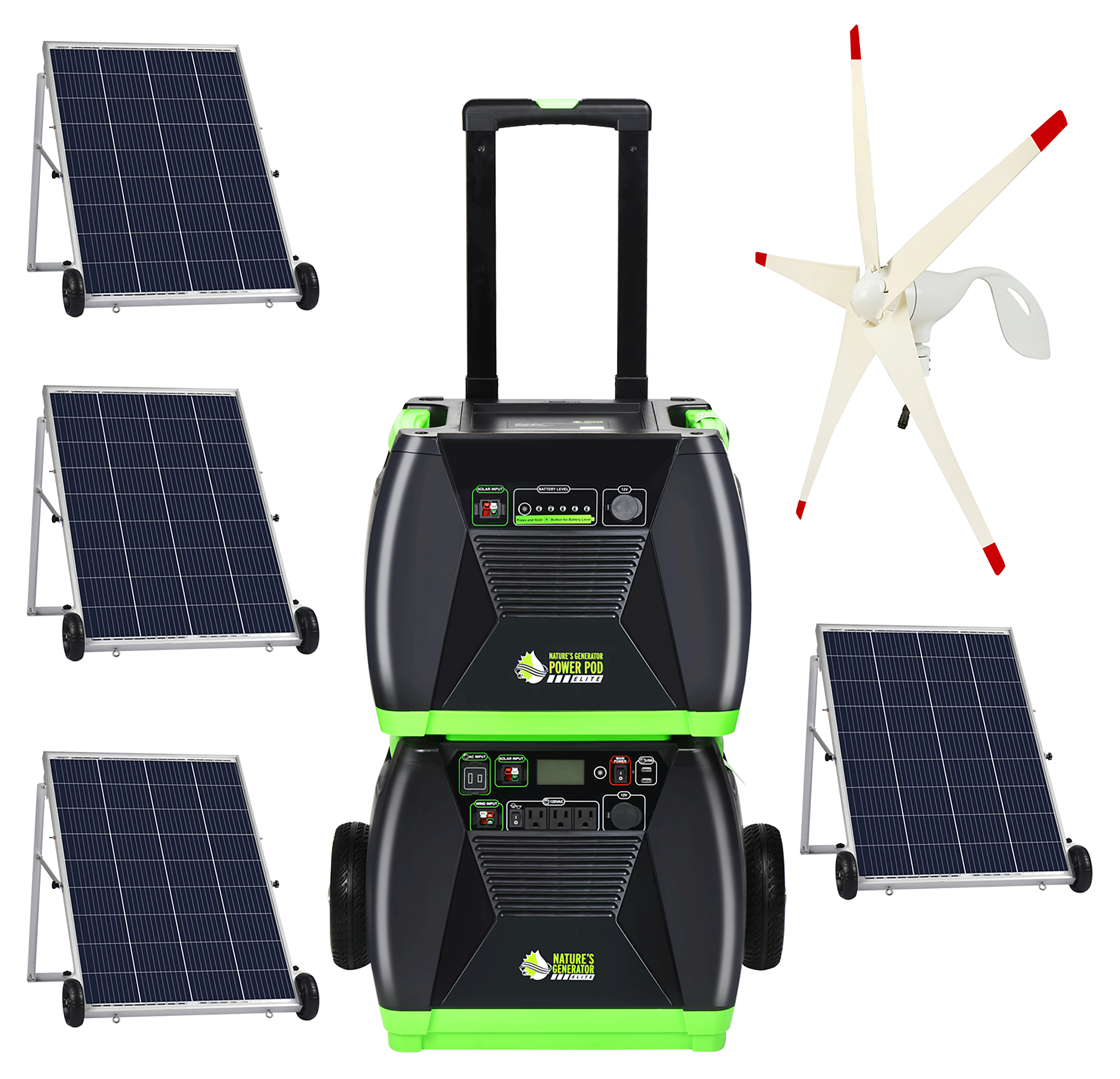 Nature's Generator Elite Platinum 3,600W/2,800W Solar-Powered Portable Generator with Wind Turbine Kit