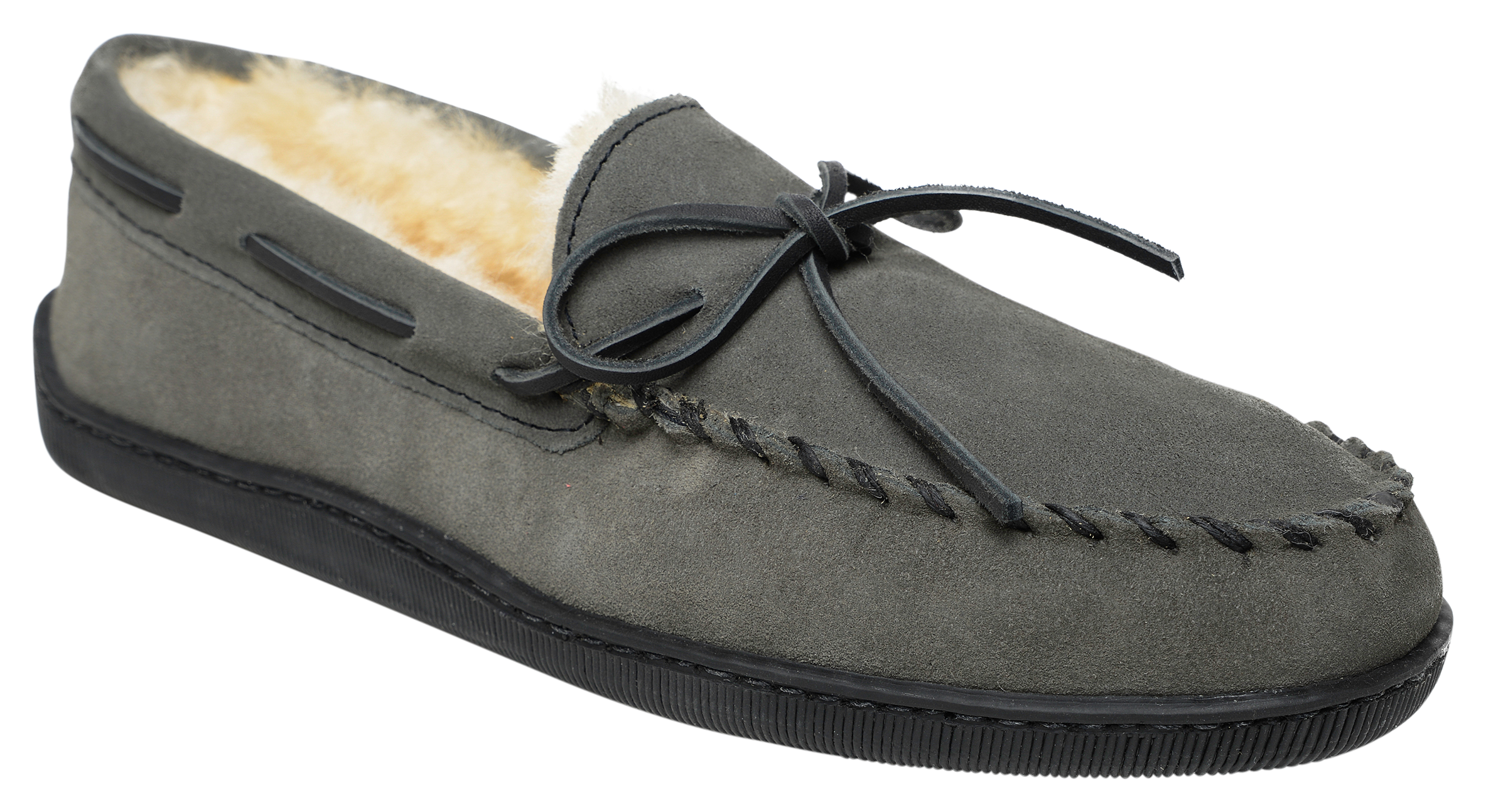 Minnetonka Moccasin Sheepskin Hardsole Mocs for Men - Grey - 14M