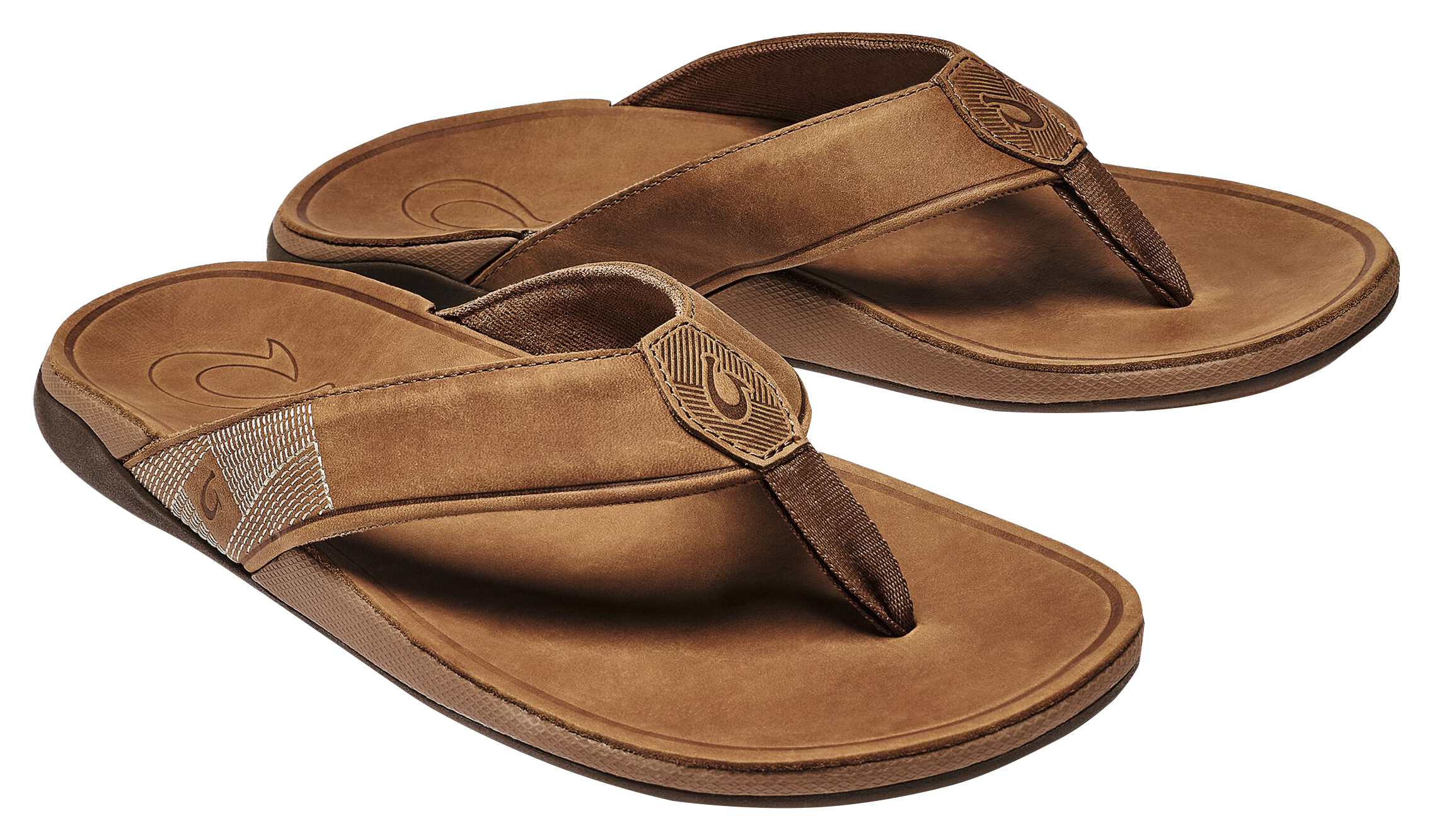 Image of OluKai Tuahine Toe Post Sandals for Men - Toffee/Toffee