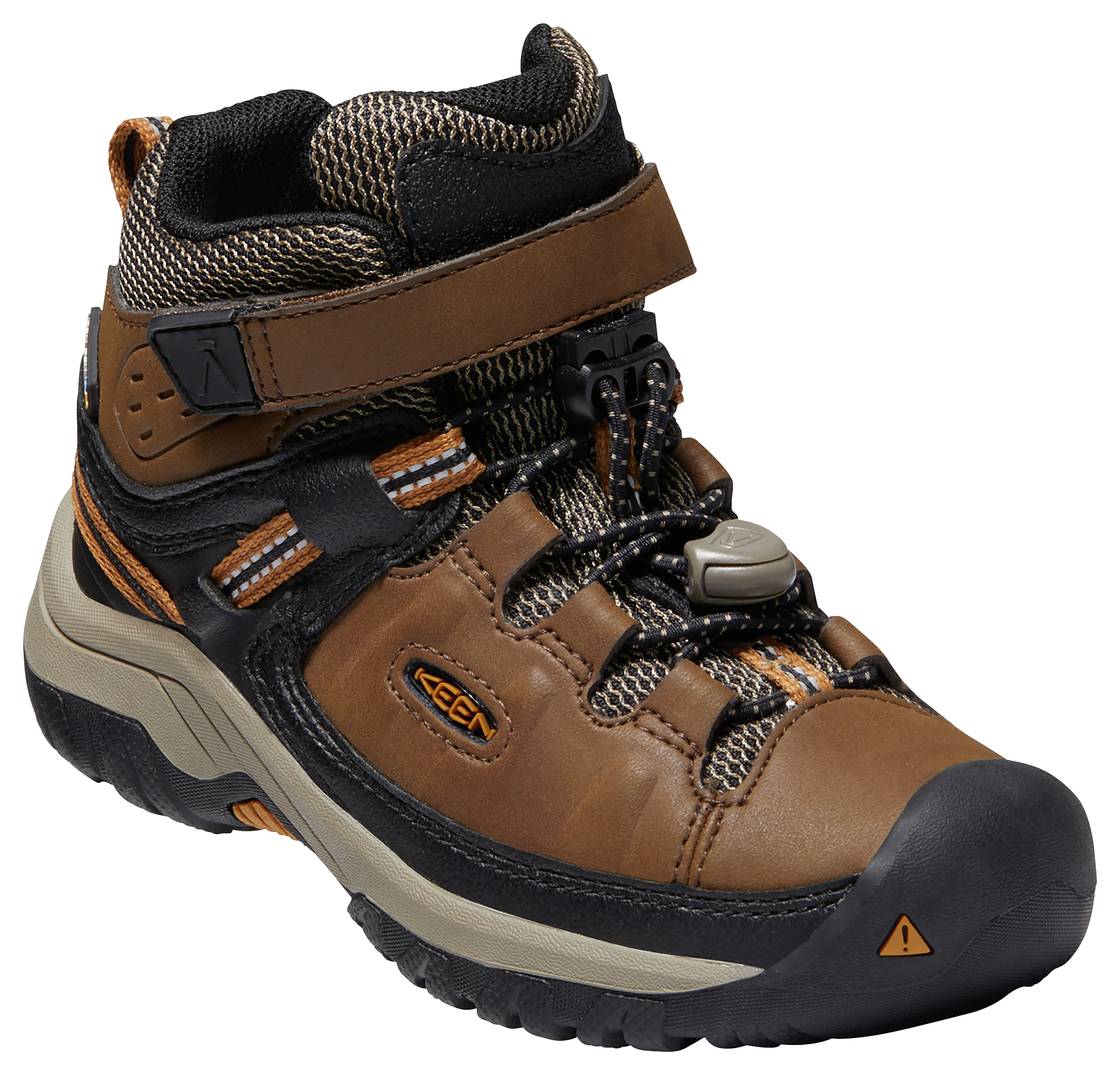 KEEN Targhee Mid Waterproof Hiking Boots with Hook-and-Loop Strap for Kids - Dark Earth/Golden Brown - 12 Kids