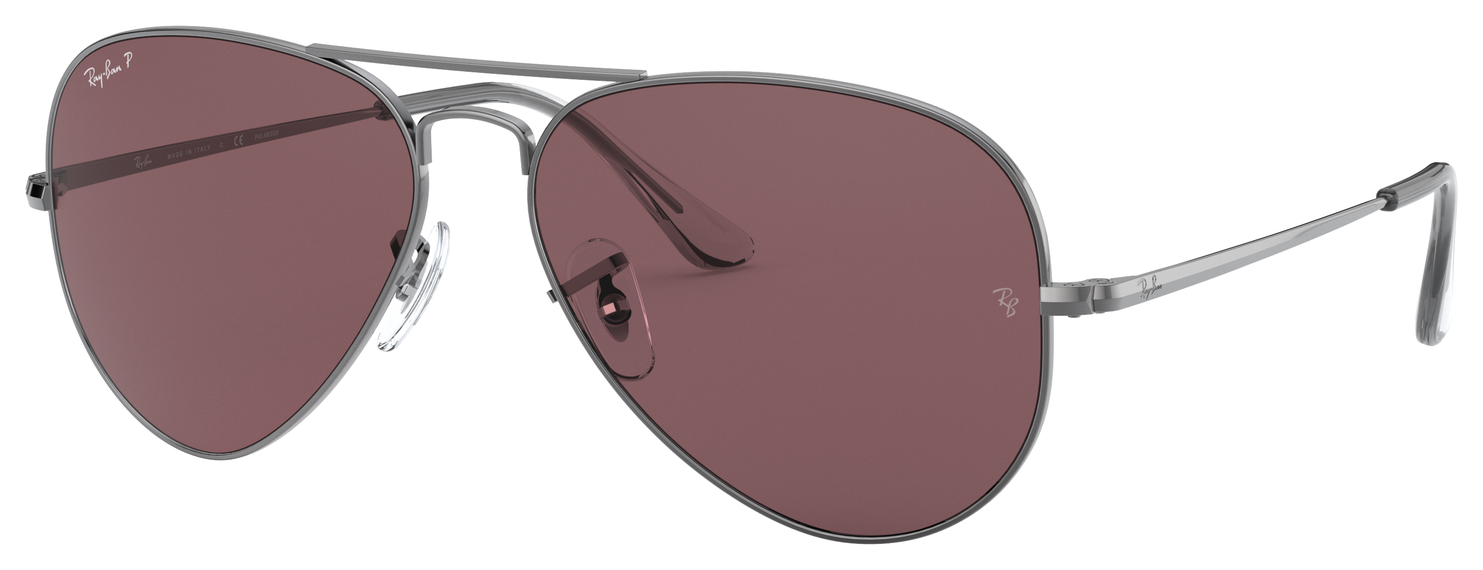 Image of Ray-Ban Aviator Metal II RB3689 Glass Polarized Sunglasses - Polished Gunmetal/Violet Classic - Large