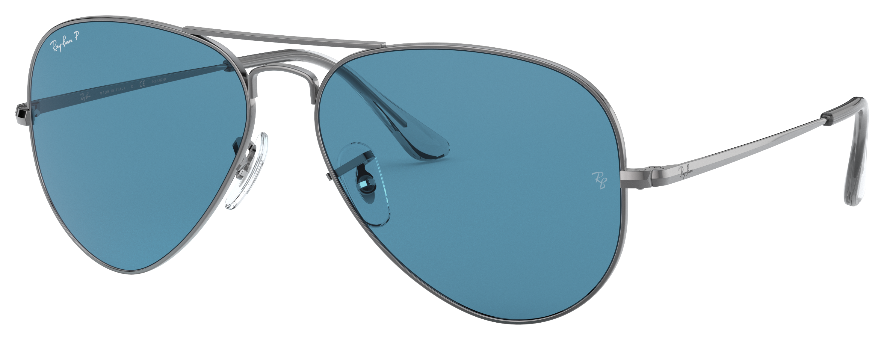 Image of Ray-Ban Aviator Metal II RB3689 Glass Polarized Sunglasses - Polished Gunmetal/Blue Classic - X-Large