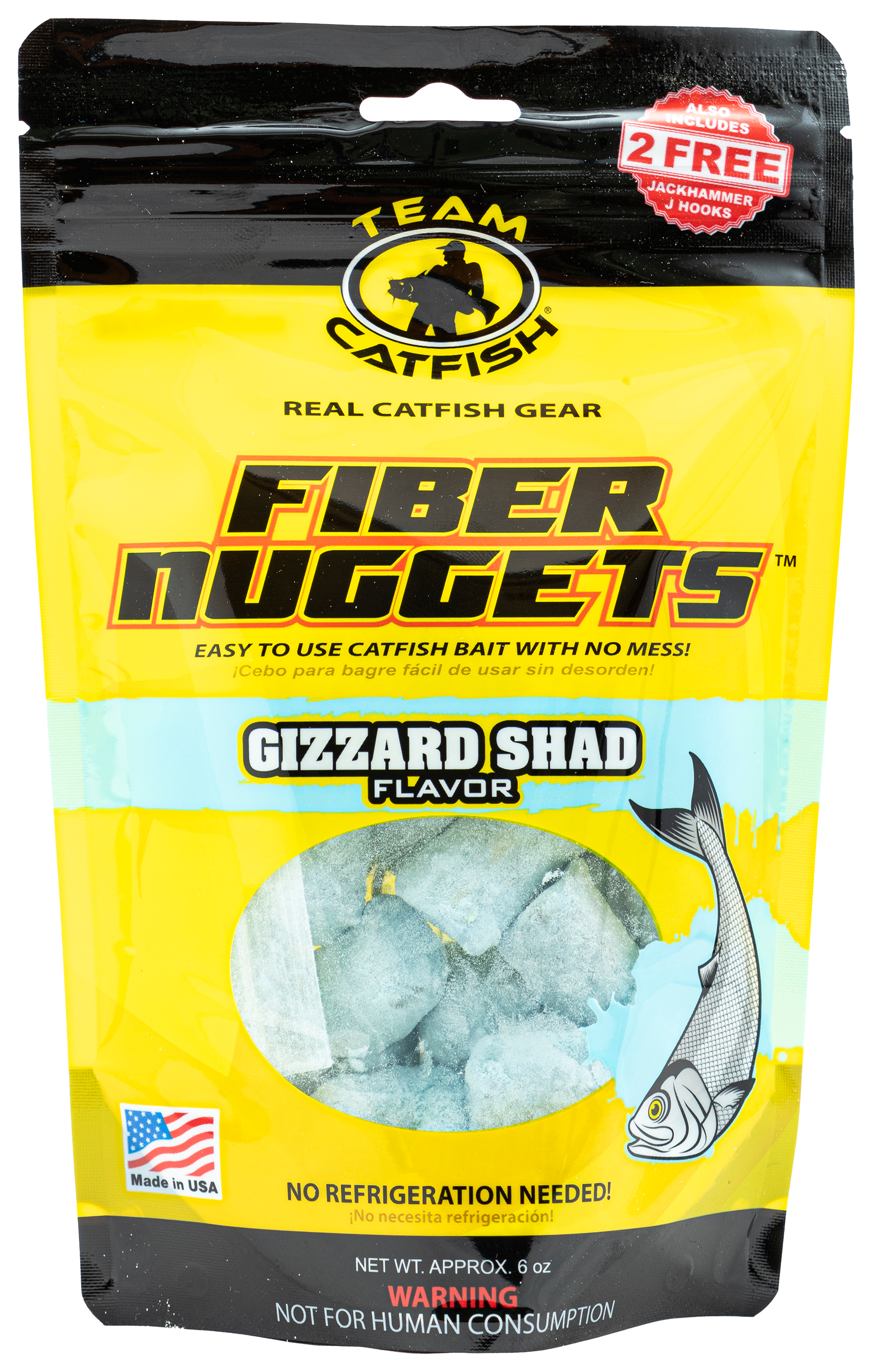 Team Catfish Fiber Nuggets (Nightcrawler Flavor) Includes  6-Ounce Resealable Catfish Bait Bag and 2 Jackhammer Hooks : Sports &  Outdoors