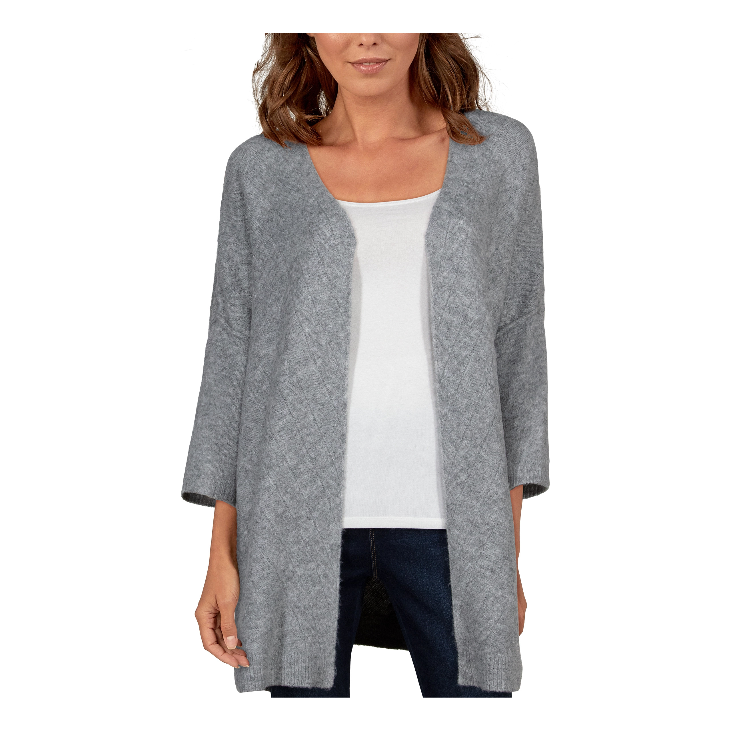 Natural Reflections Cable Cocoon Long-Sleeve Cardigan for Ladies - Heather Grey - S product image