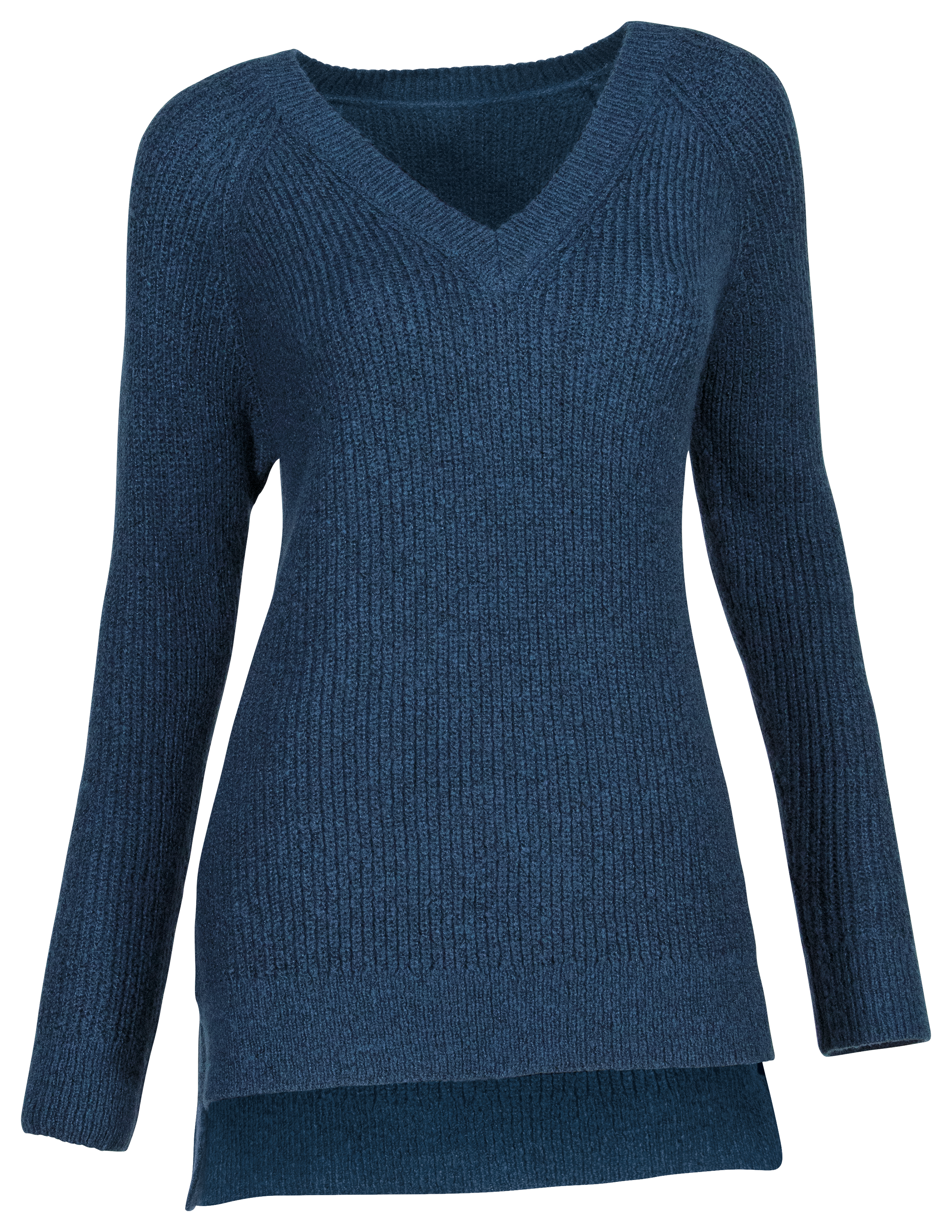 Natural Reflections Ribbed V-Neck Raglan Long-Sleeve Sweater for Ladies - Dark Denim - S product image