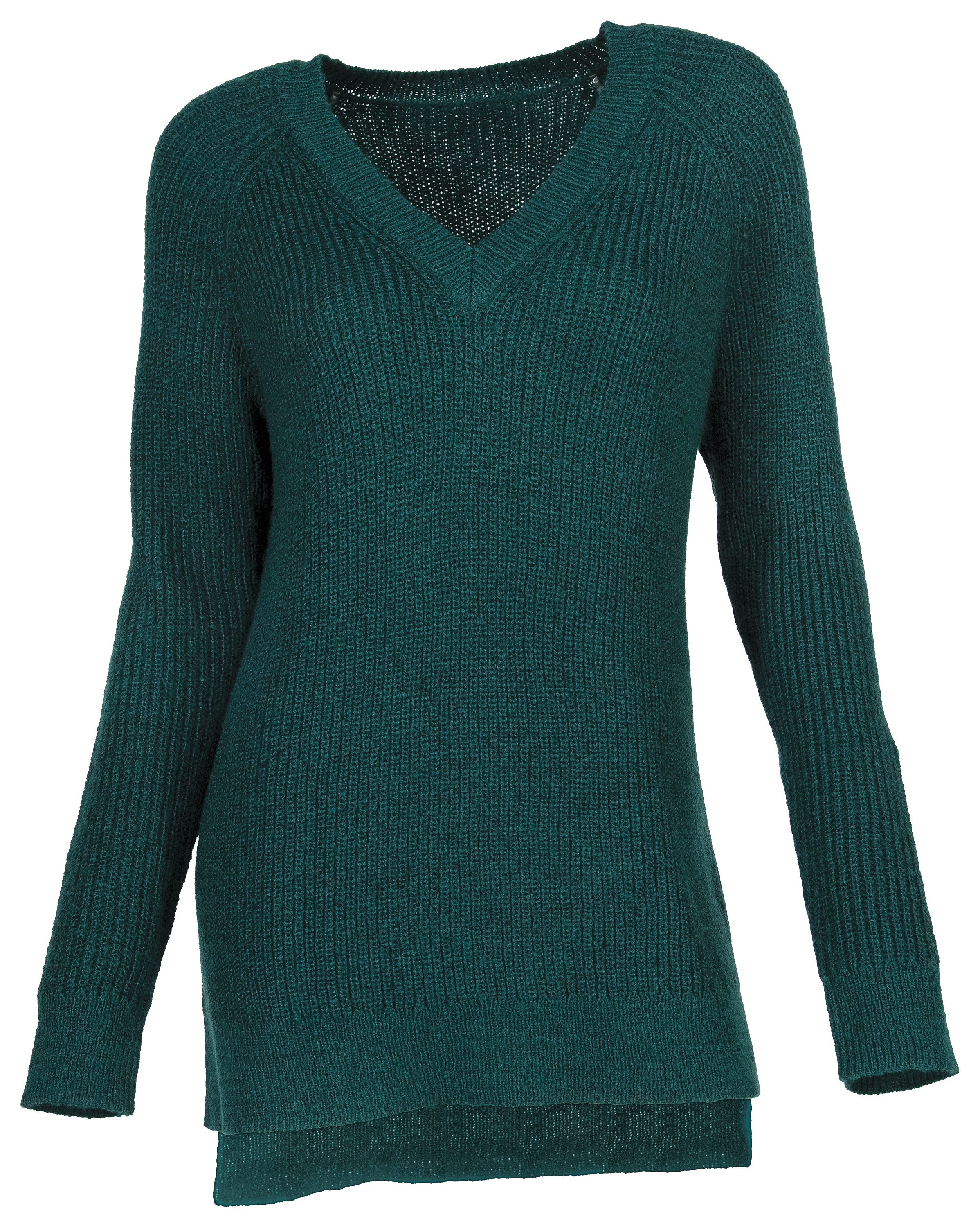 Natural Reflections Ribbed V-Neck Raglan Long-Sleeve Sweater for Ladies - Deep Pine - S product image