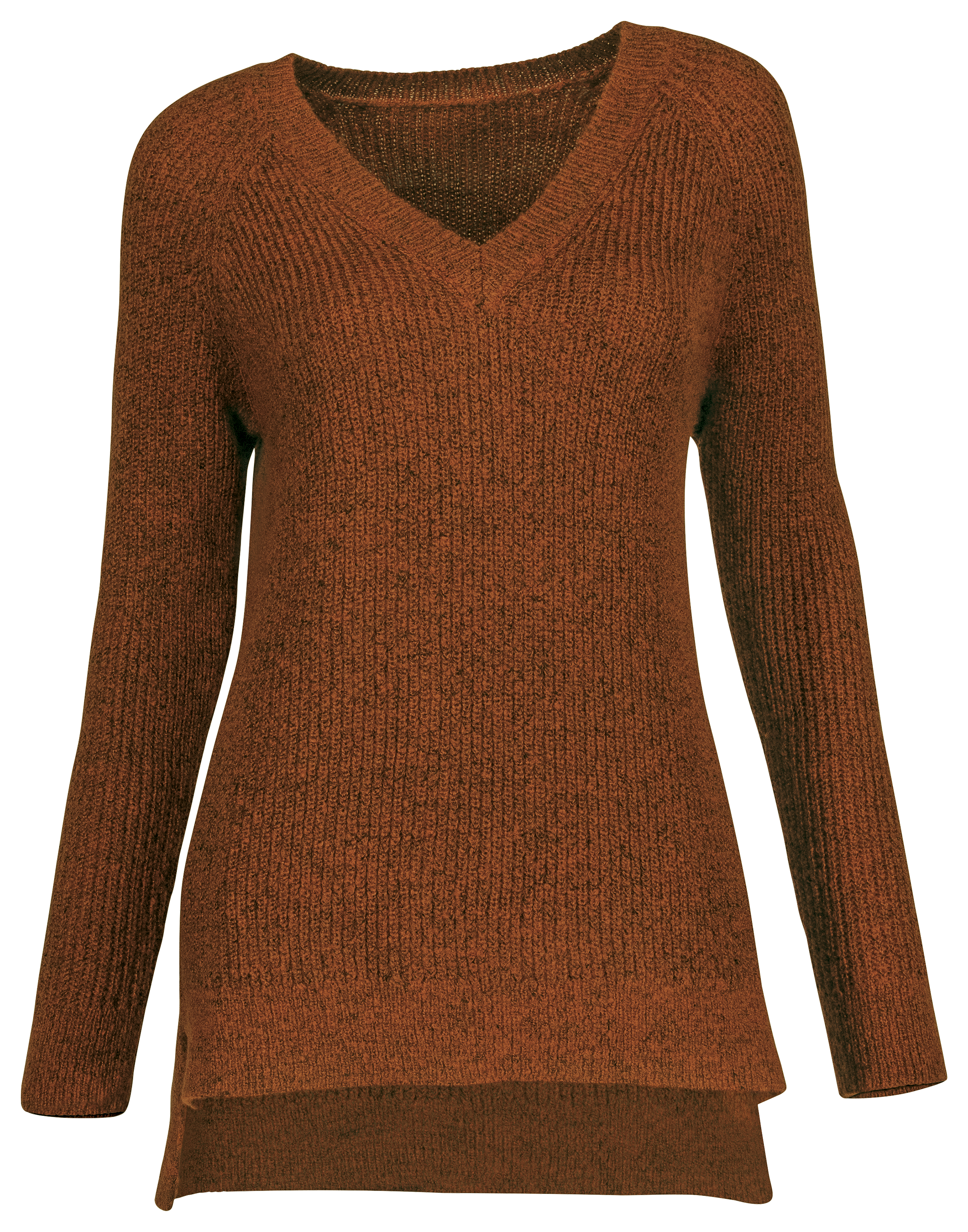 Natural Reflections Ribbed V-Neck Raglan Long-Sleeve Sweater for Ladies - Crisp Cognac - 1X product image