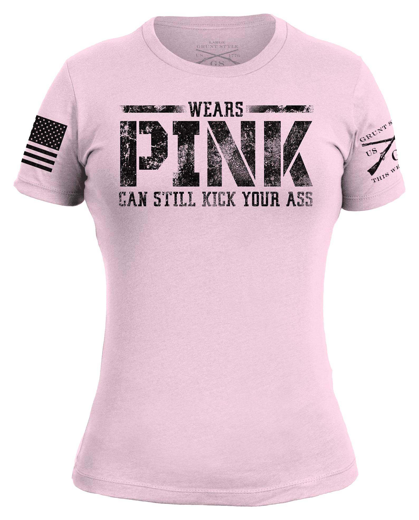 Image of Grunt Style Wears Pink, Kicks Ass Short-Sleeve Tee for Ladies - Light Pink - 2XL