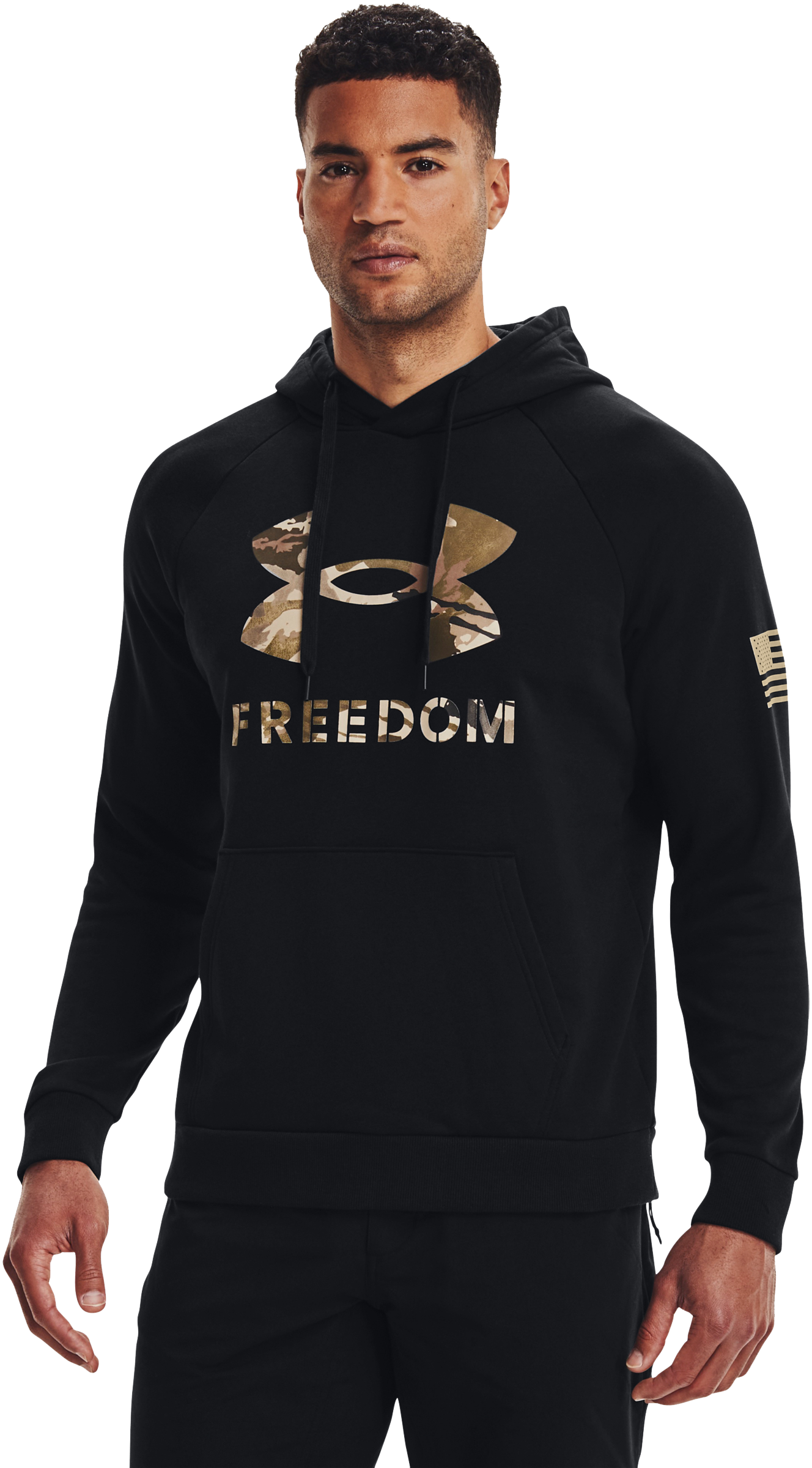 Under Armour Freedom Fleece Camo Graphic Long-Sleeve Hoodie for Men - Black/Desert Sand - 3XL product image