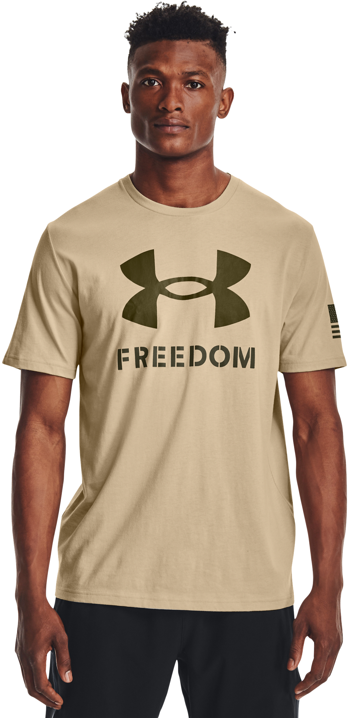 Under Armour Freedom Logo Short-Sleeve T-Shirt for Men - Desert Sand/Marine OD Green