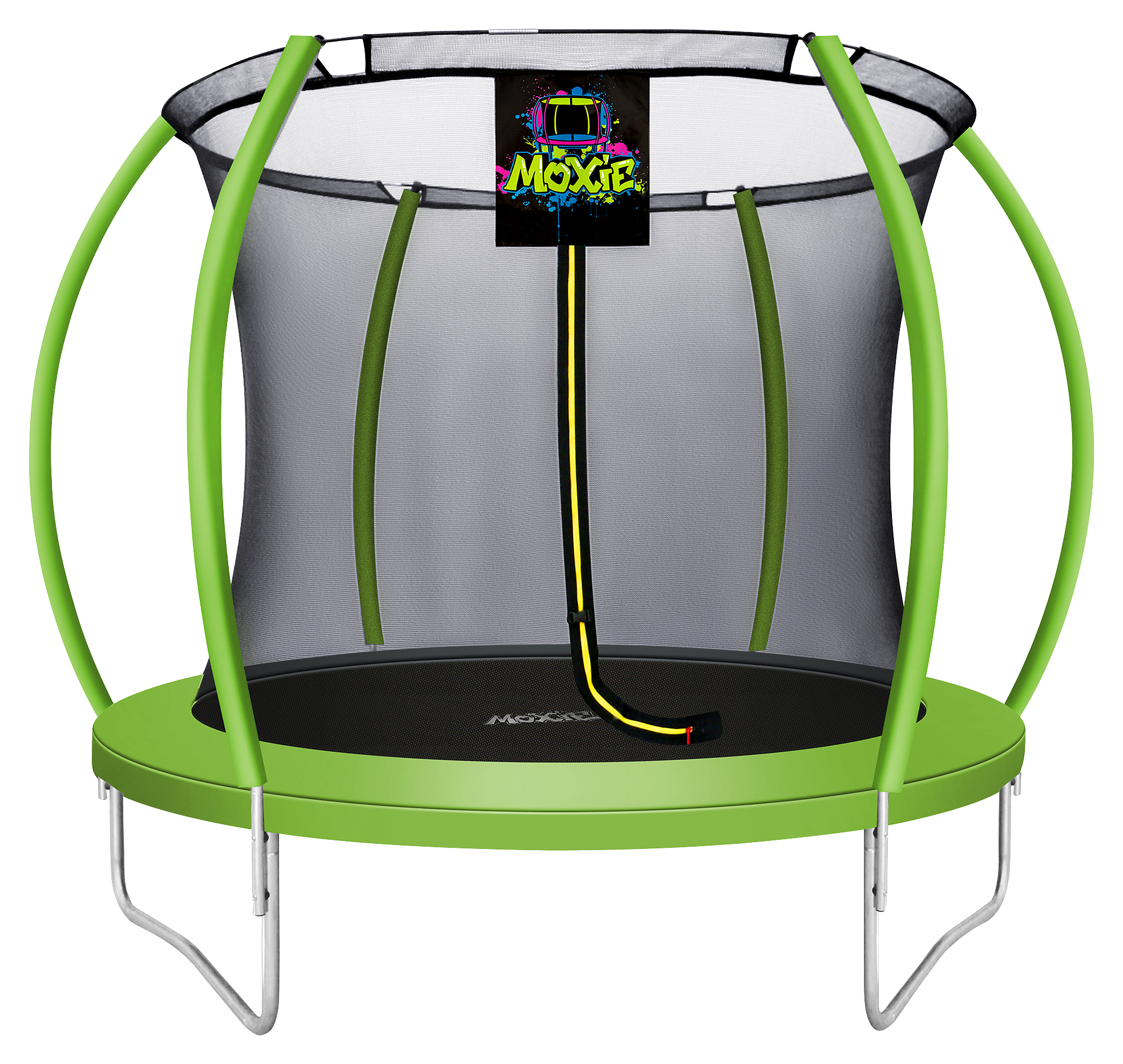 Image of Moxie Pumpkin-Shaped Outdoor Trampoline Set with Premium Top-Ring Frame Safety Enclosure - Green Apple - 8'