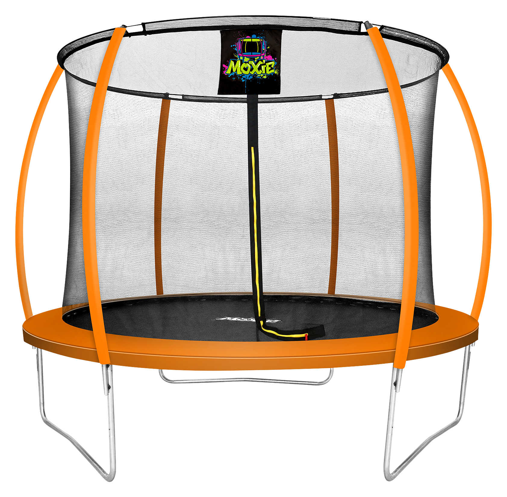 Image of Moxie Pumpkin-Shaped Outdoor Trampoline Set with Premium Top-Ring Frame Safety Enclosure - Orange - 10'