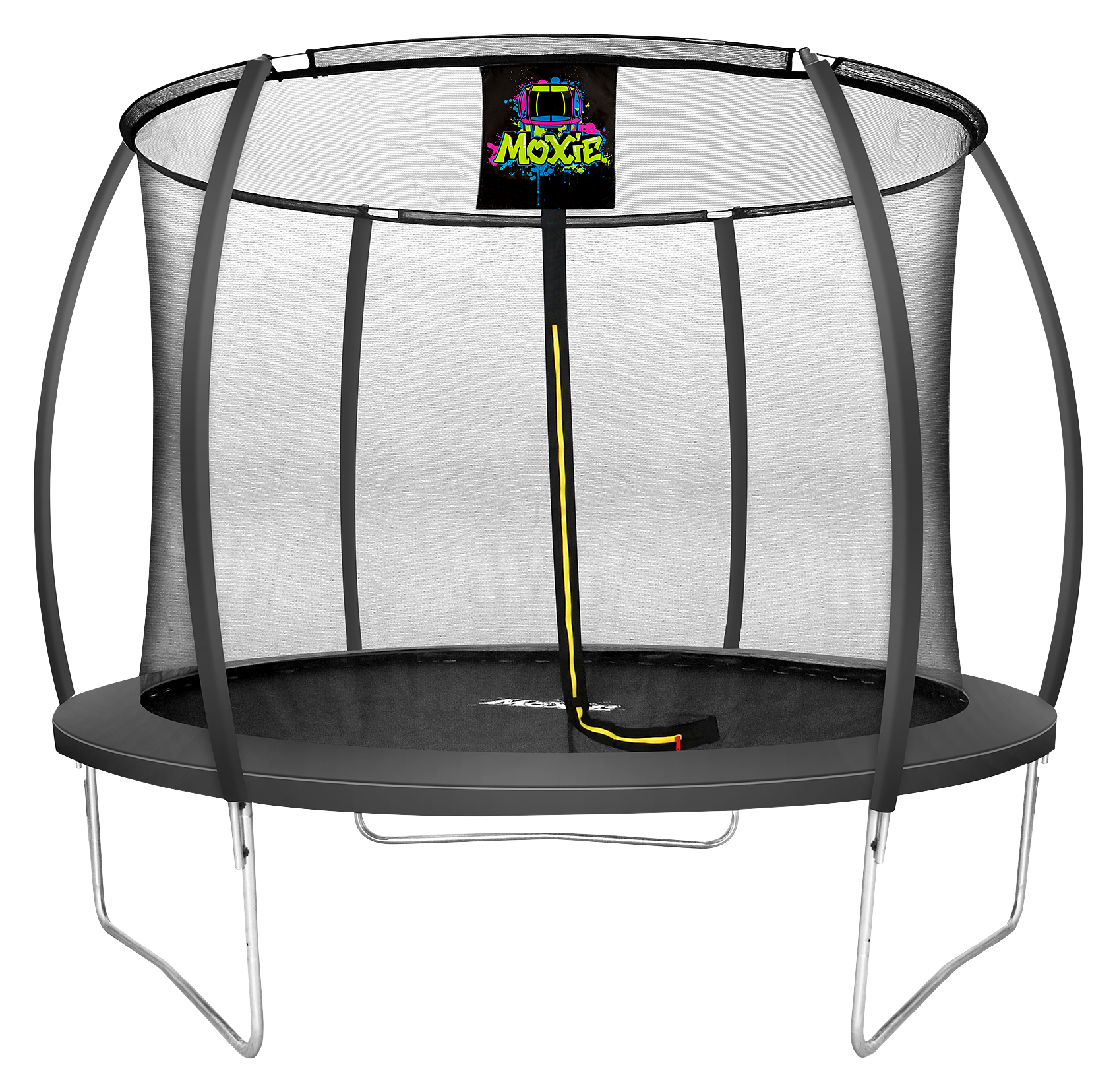 Image of Moxie Pumpkin-Shaped Outdoor Trampoline Set with Premium Top-Ring Frame Safety Enclosure - Charcoal - 10'