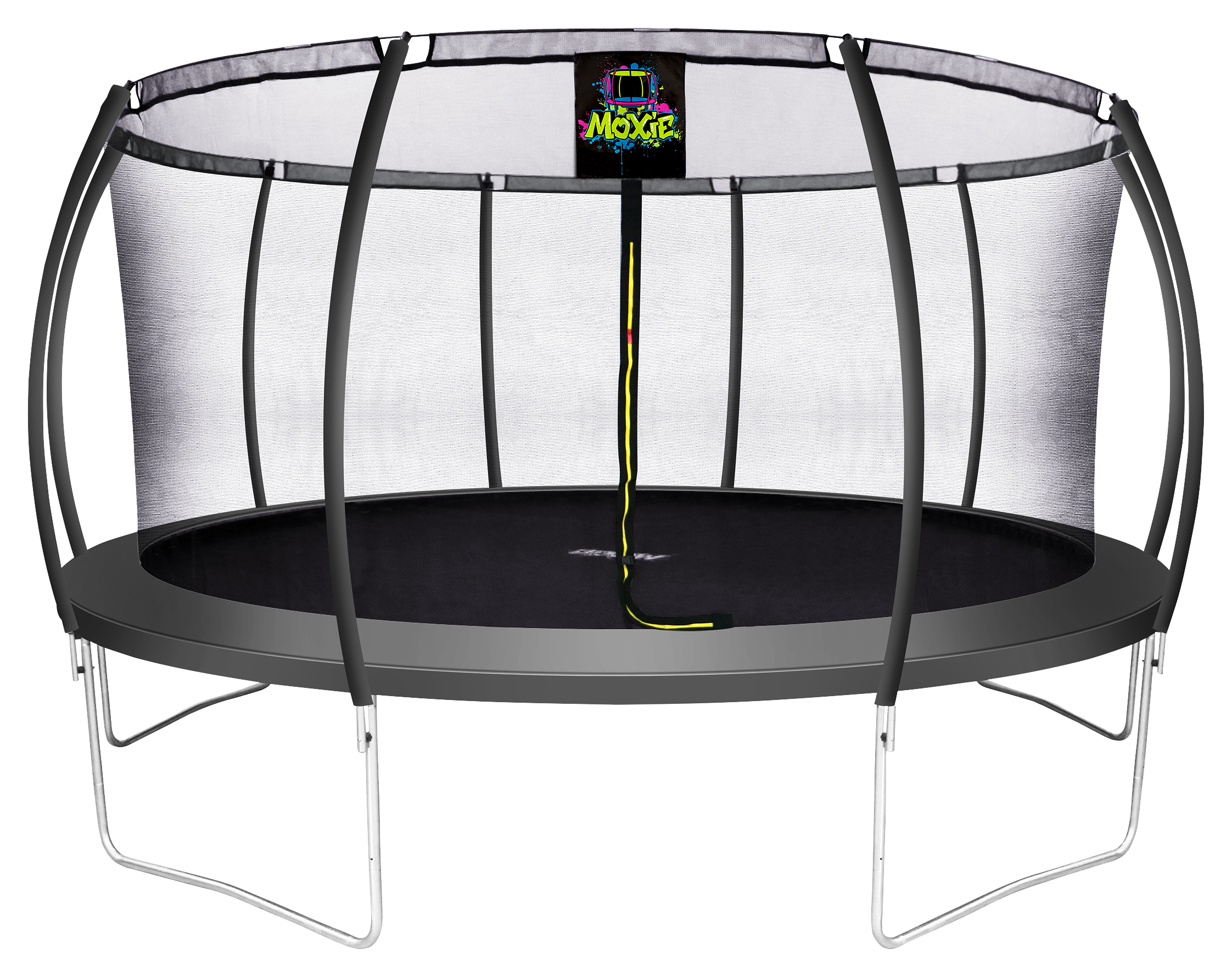 Image of Moxie Pumpkin-Shaped Outdoor Trampoline Set with Premium Top-Ring Frame Safety Enclosure - Charcoal - 15'