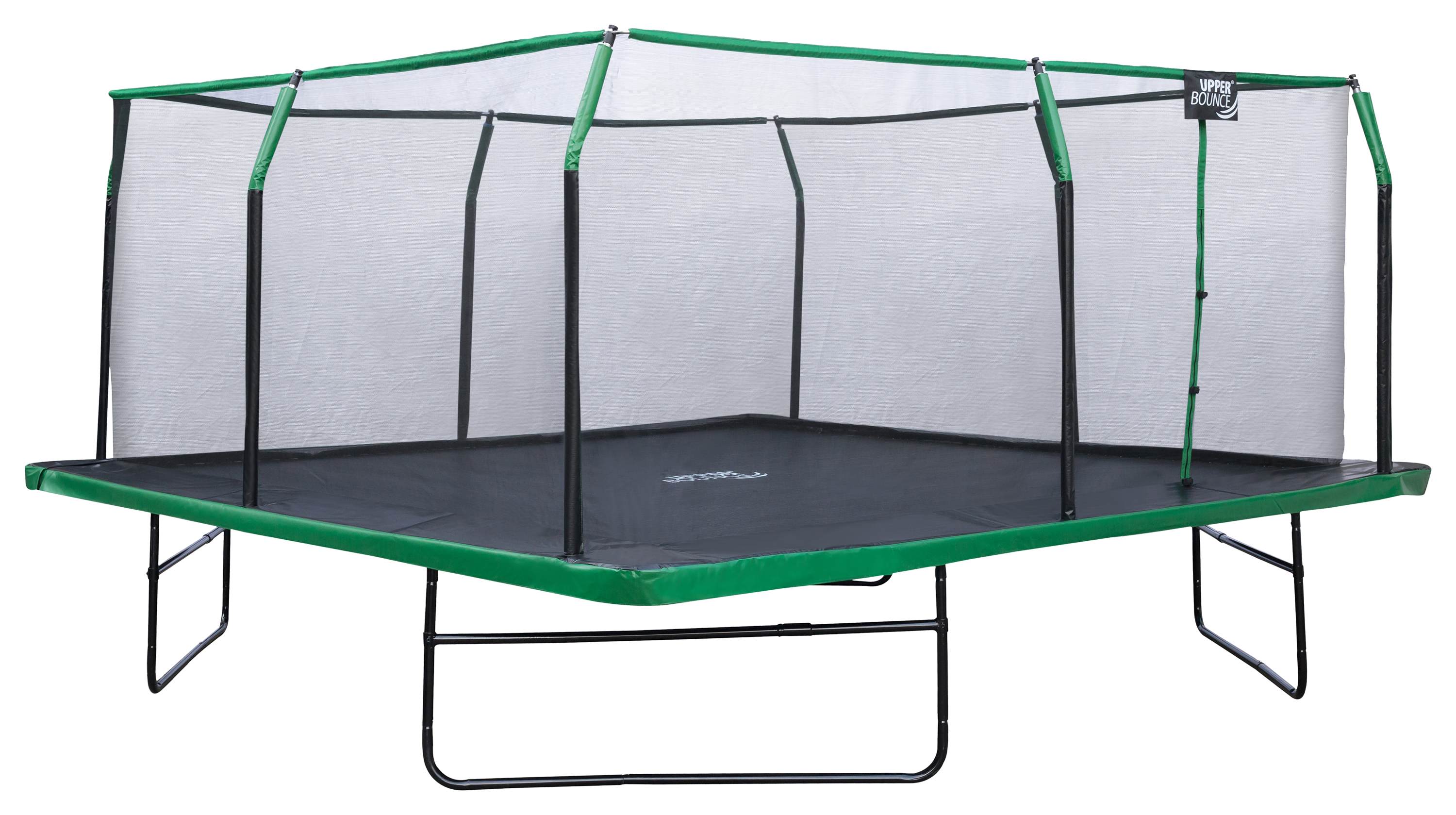 Image of Upper Bounce Square Trampoline with Premium Top-Ring Enclosure and Safety Pad - Black/Green - 16'x16'